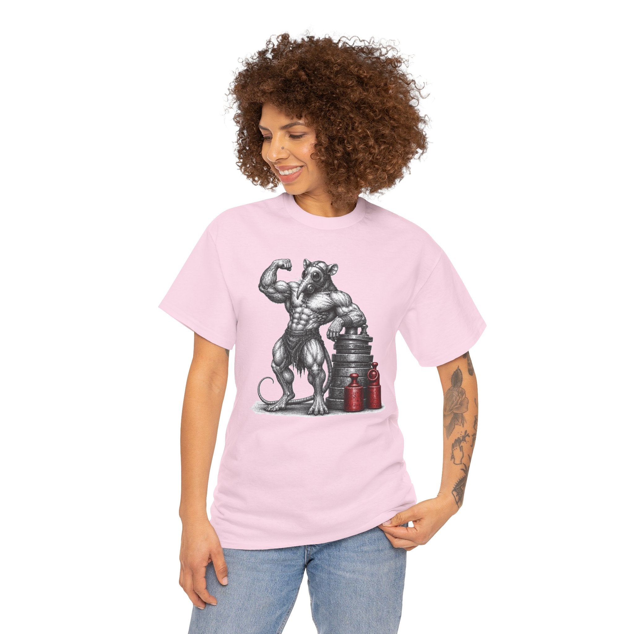 Plague Doctor Gym Rat T-Shirt | Bodybuilder Rat Illustration Tee