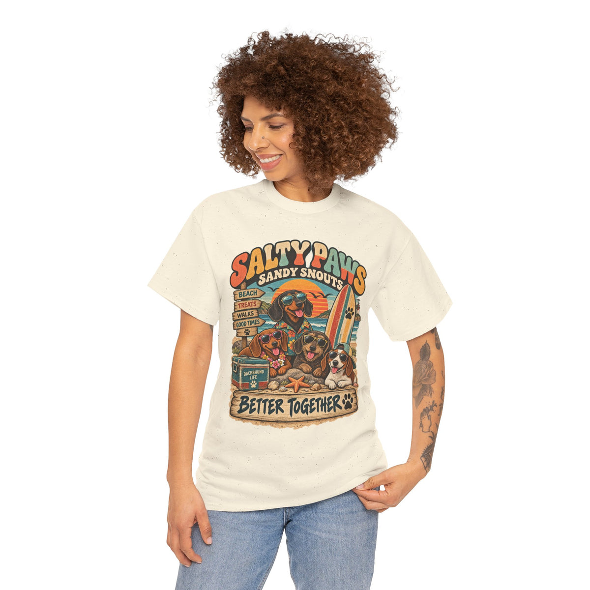 Salty Paws Sandy Snouts Dachshund Beach T-Shirt