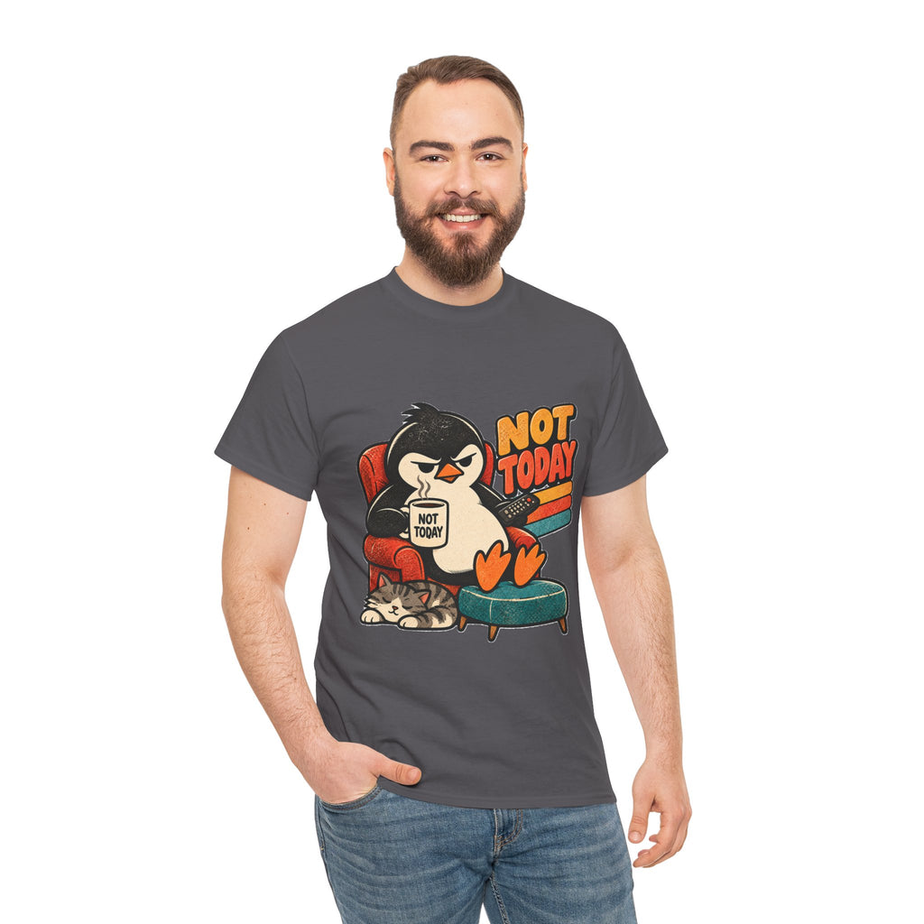 Not Today Penguin T‑Shirt — Lazy Penguin with Coffee Cute Graphic Tee