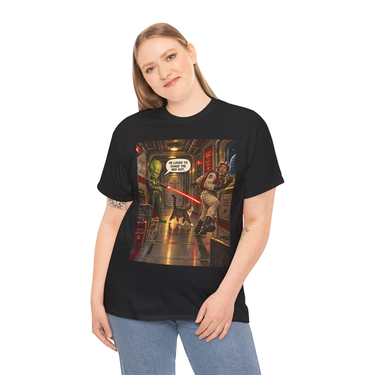 He Loves To Chase The Red Dot Retro Alien T-Shirt