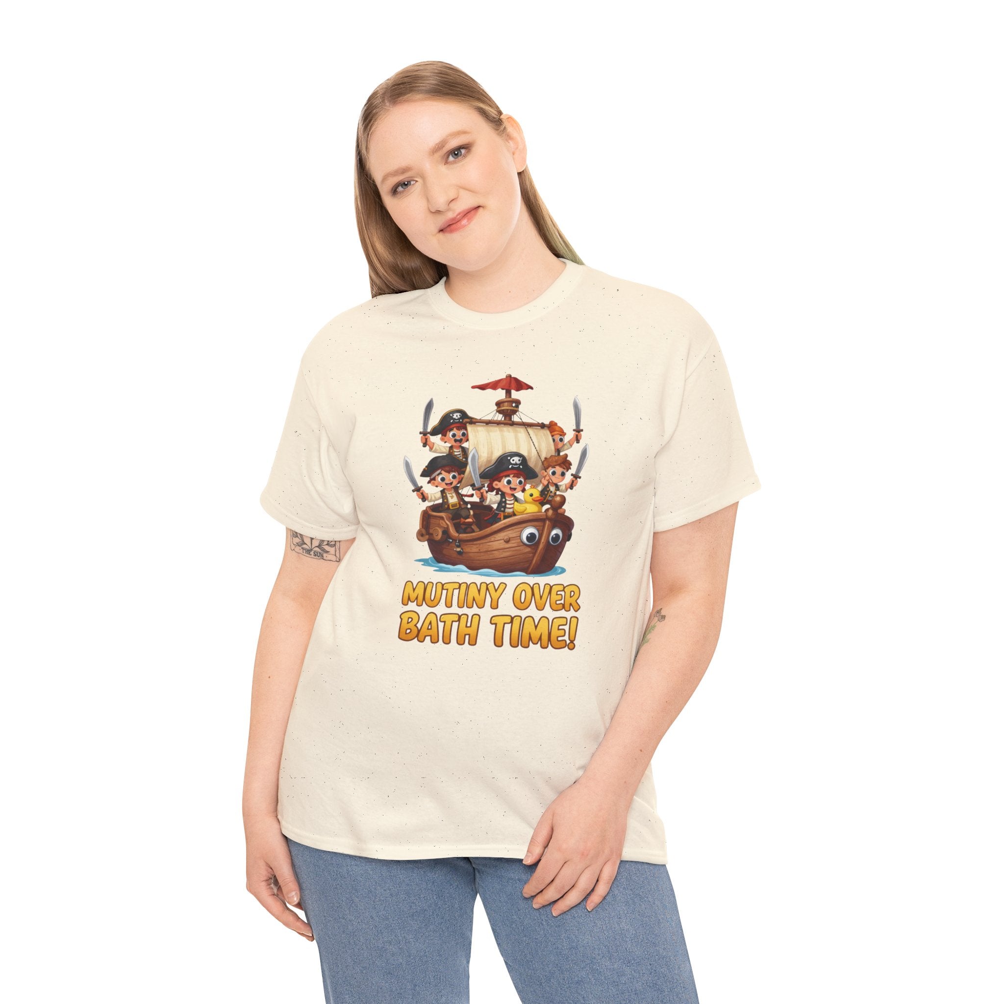 Mutiny Over Bath Time T-Shirt – Funny Pirate Kids Cartoon Parenting Humour | Rubber Duck Nautical Graphic Tee
