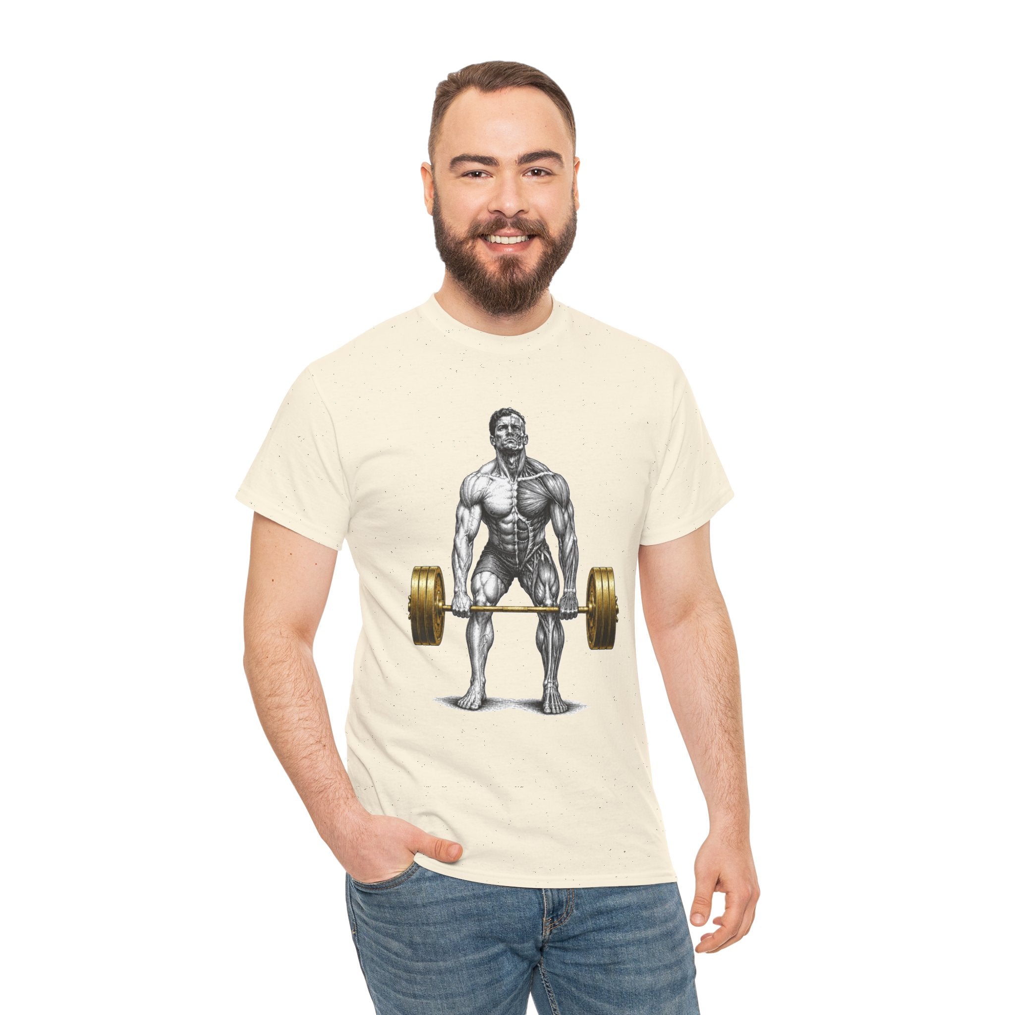 Anatomical Deadlift Gold T-Shirt | Muscle Study Weightlifting Tee