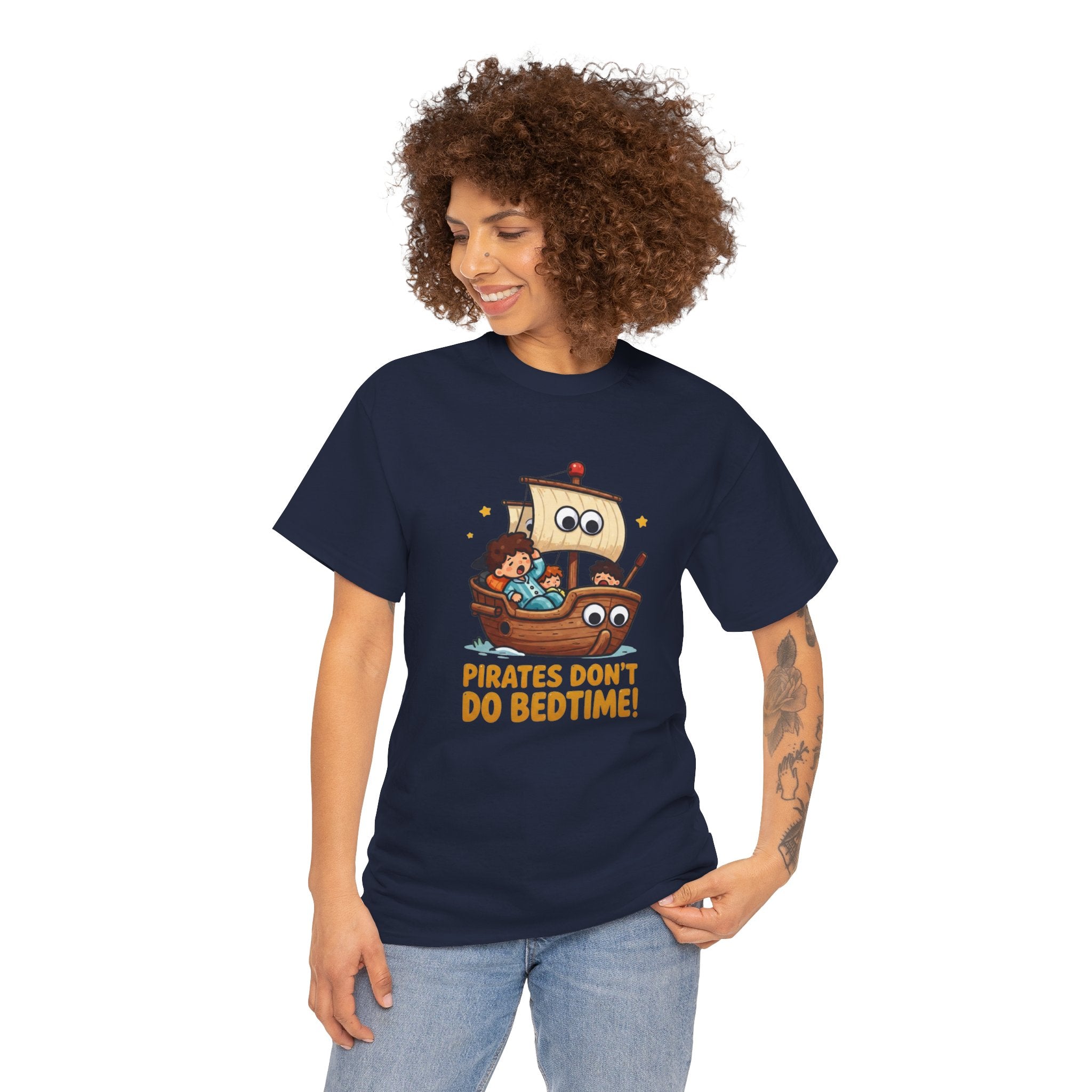Pirates Don't Do Bedtime T-Shirt – Funny Parenting Pirate Kids in Pyjamas | Nautical Bedtime Humour Graphic Tee