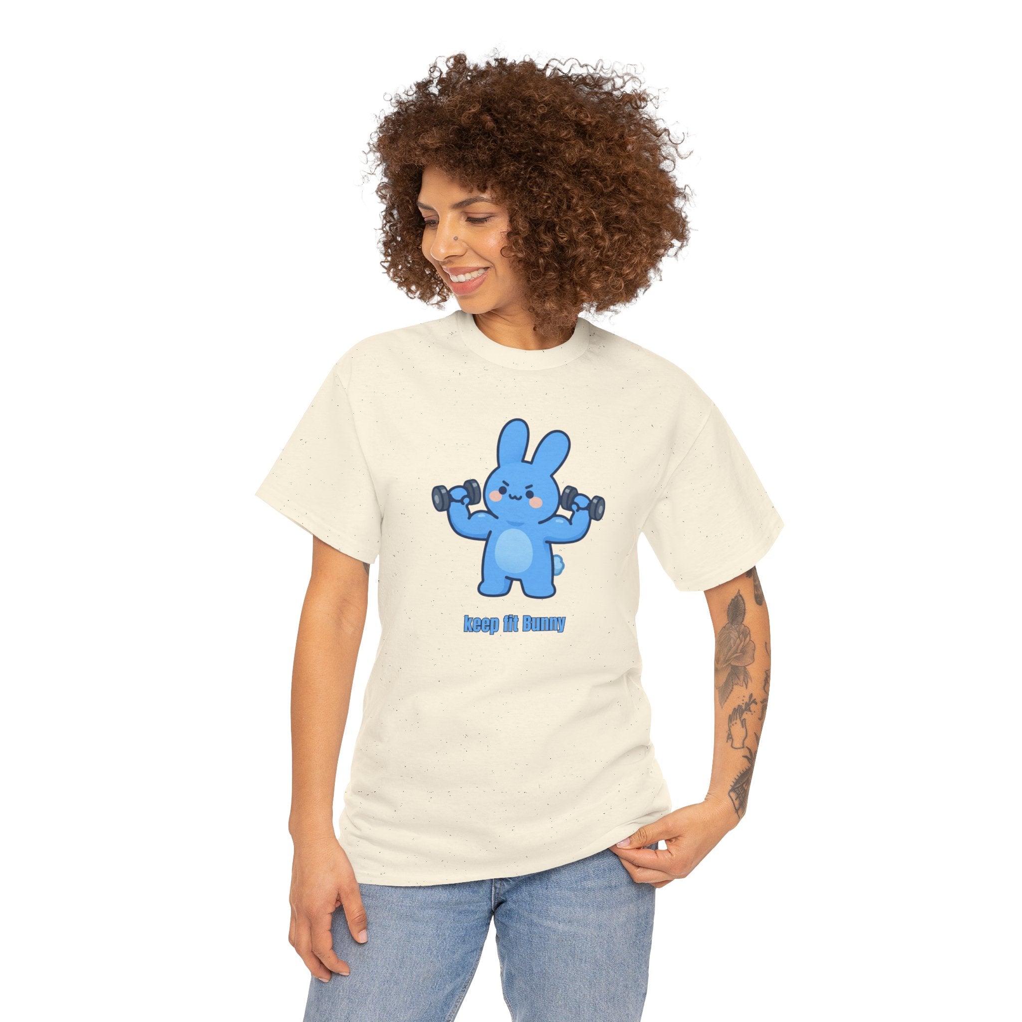 Cute Blue Bunny Weightlifting Tee — "Keep it Bunny" Fitness T-Shirt - Cute AND strong?! 💪🐰 Meet Keep Fit Bunny — pumping dumbbells, flexing hard, and looking absolutely determined. The most motivated little bunny you'll ever meet!