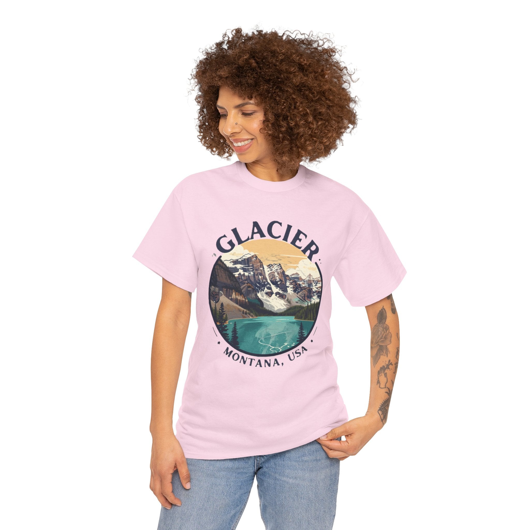 Glacier National Park T-Shirt | Montana USA Hiking Tee | Vintage Mountain Lake Badge Graphic Shirt | Montana Travel Gift