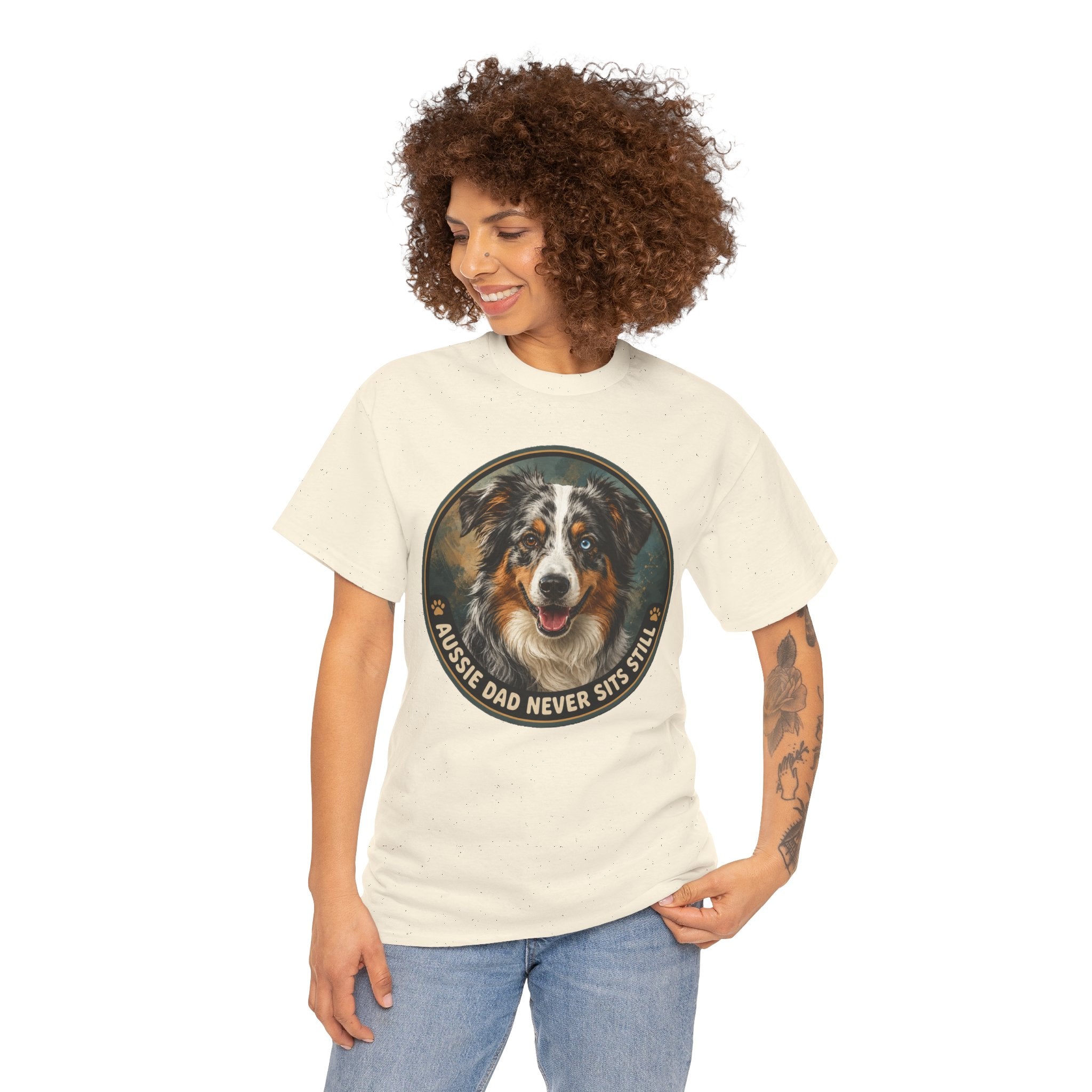 Aussie Dad Never Sits Still T-Shirt | Australian Shepherd Owner Tee