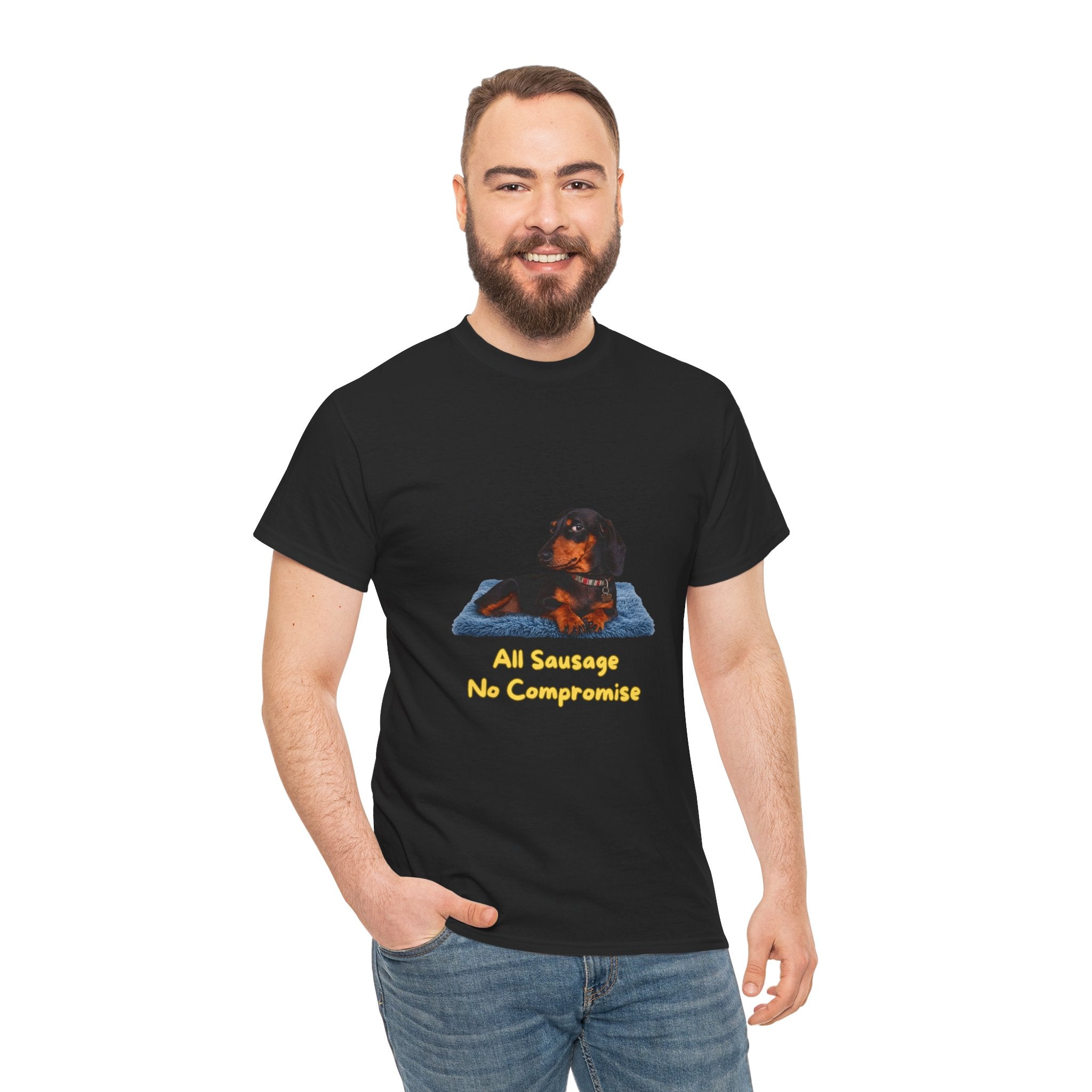 All Sausage No Compromise T-Shirt – Funny Dachshund Sausage Dog Attitude | Wiener Dog Bold Graphic Tee