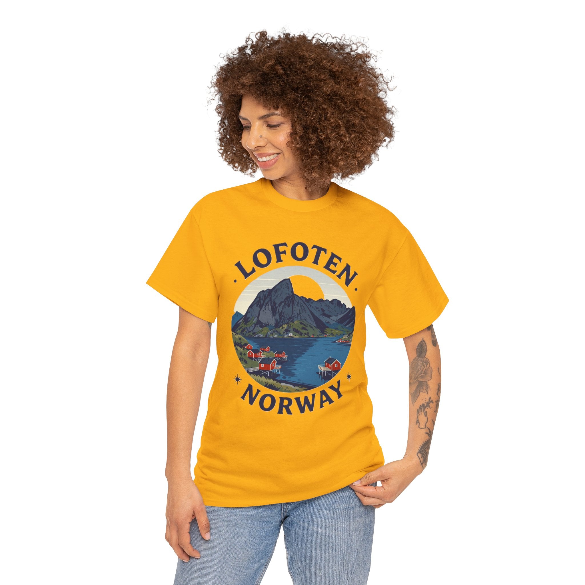 Lofoten Norway Graphic Tee — Scenic Mountain & Fjord Travel T-Shirt