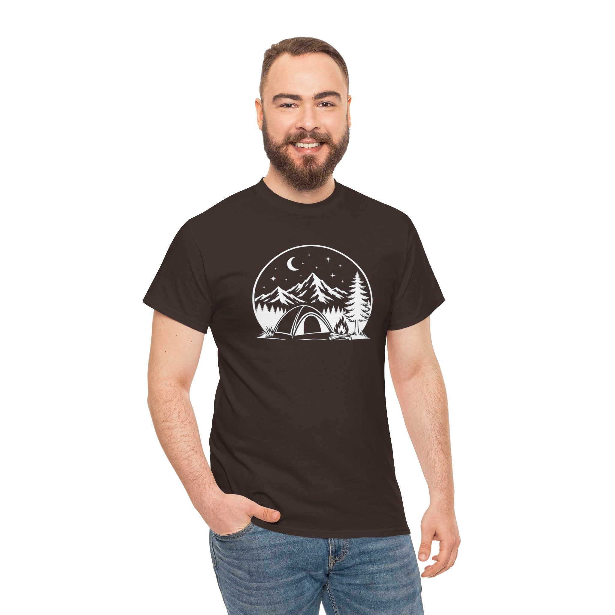 Camping Tent Mountain Tee — Minimal Outdoor Camping T-Shirt