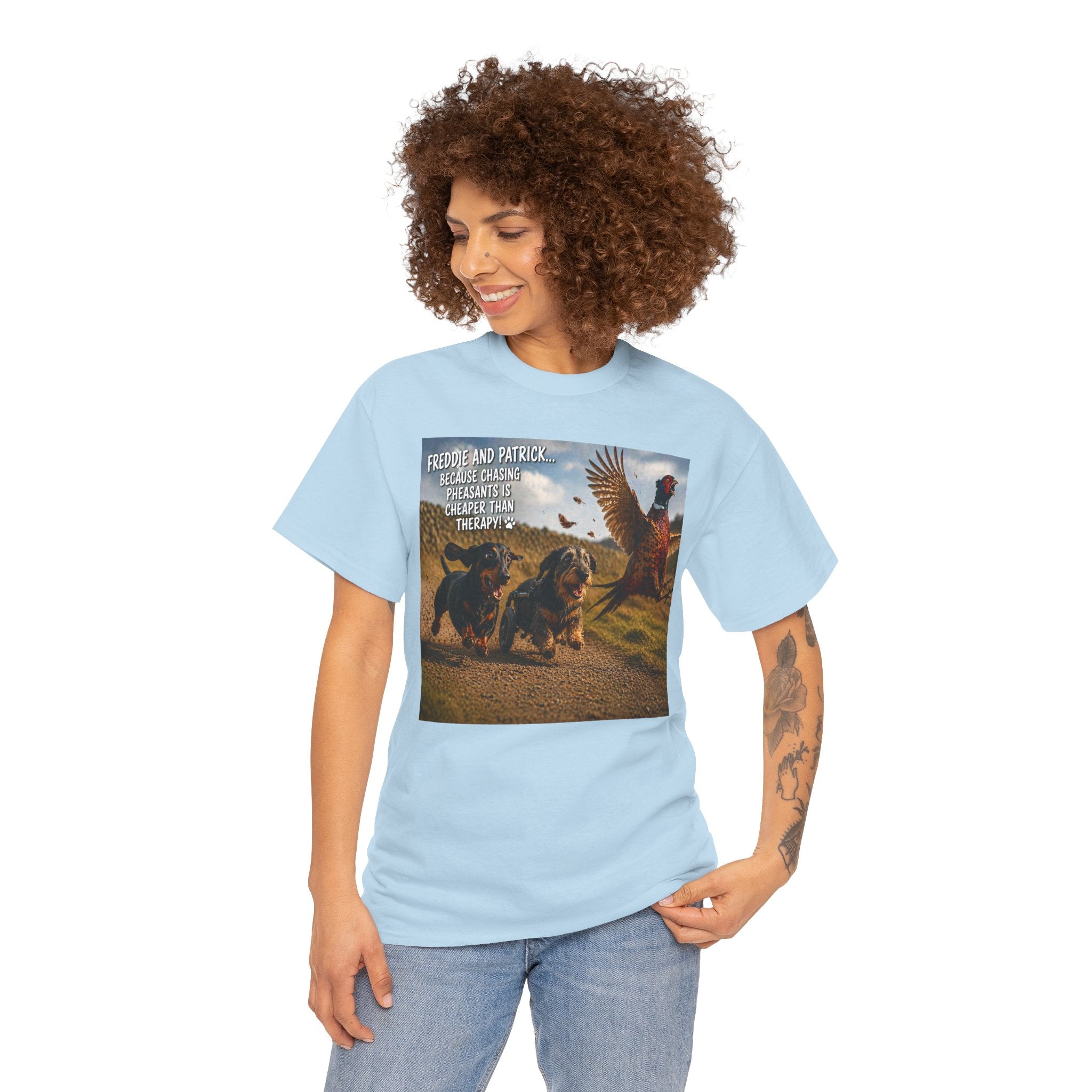 Dachshund & Pheasant Tee – "Friends Don't Let Friends Play Alone" Graphic T-Shirt
