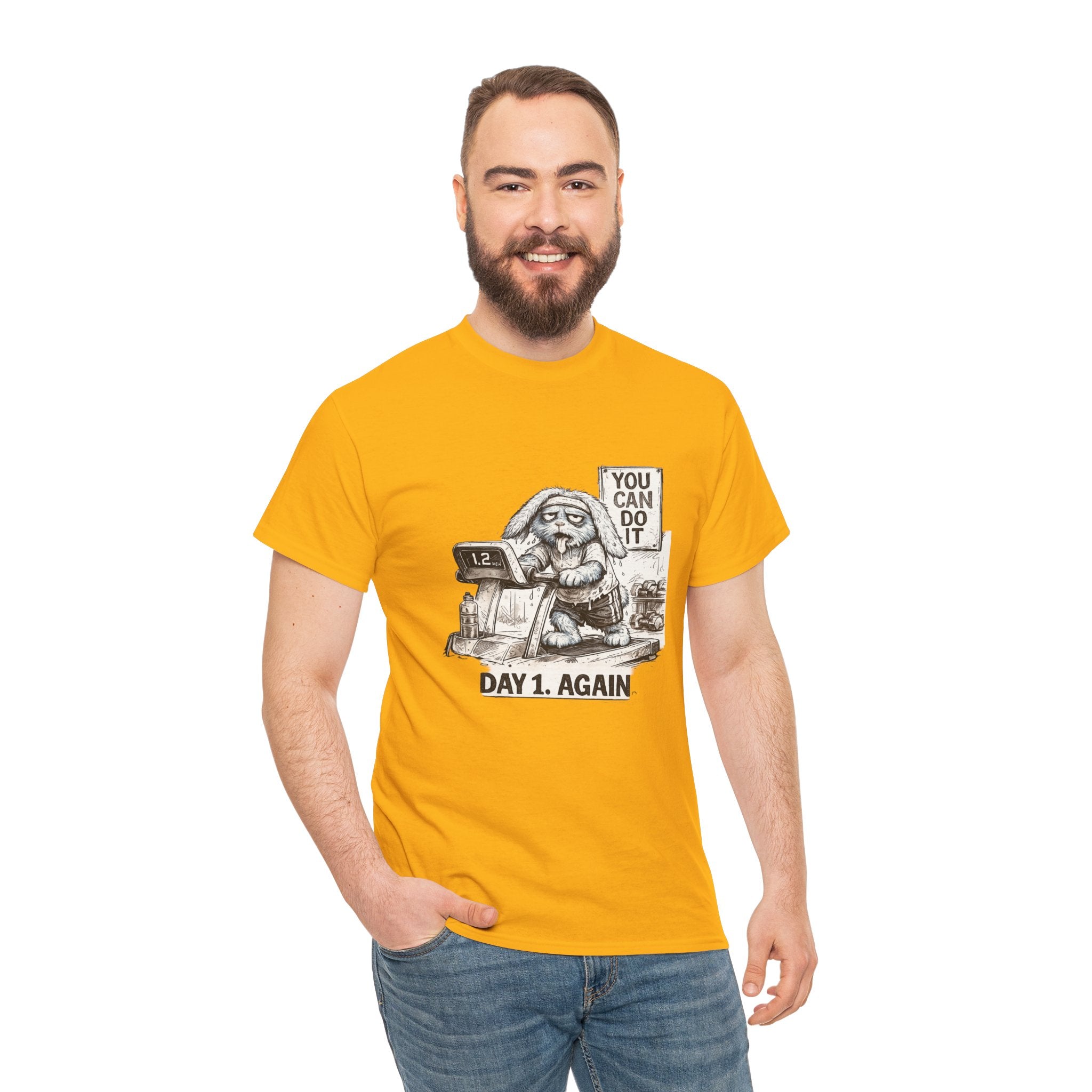 T-Shirt — “Day 1, Again” Motivational Sloth Tee (You Can Do It)