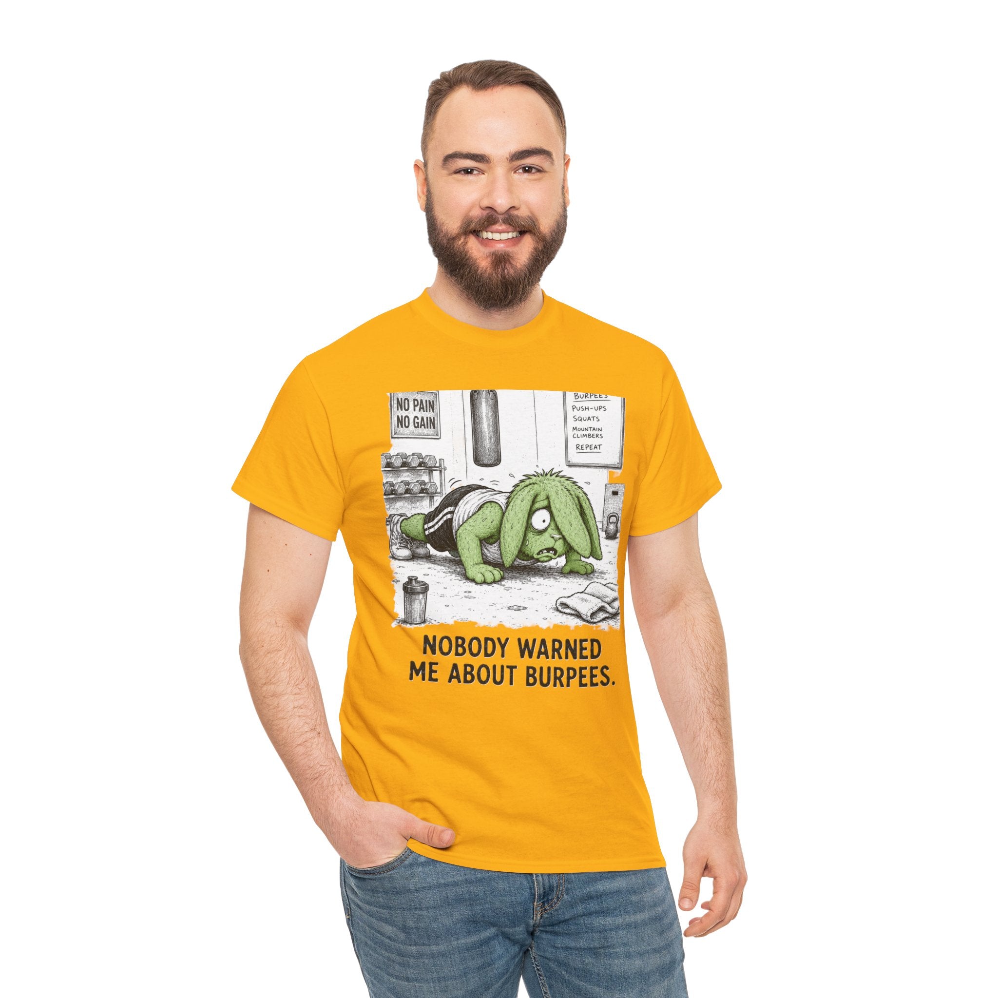 Nobody Warned Me About Burpees T-Shirt – Funny CrossFit Gym Bunny Workout Fail | No Pain No Gain Graphic Tee