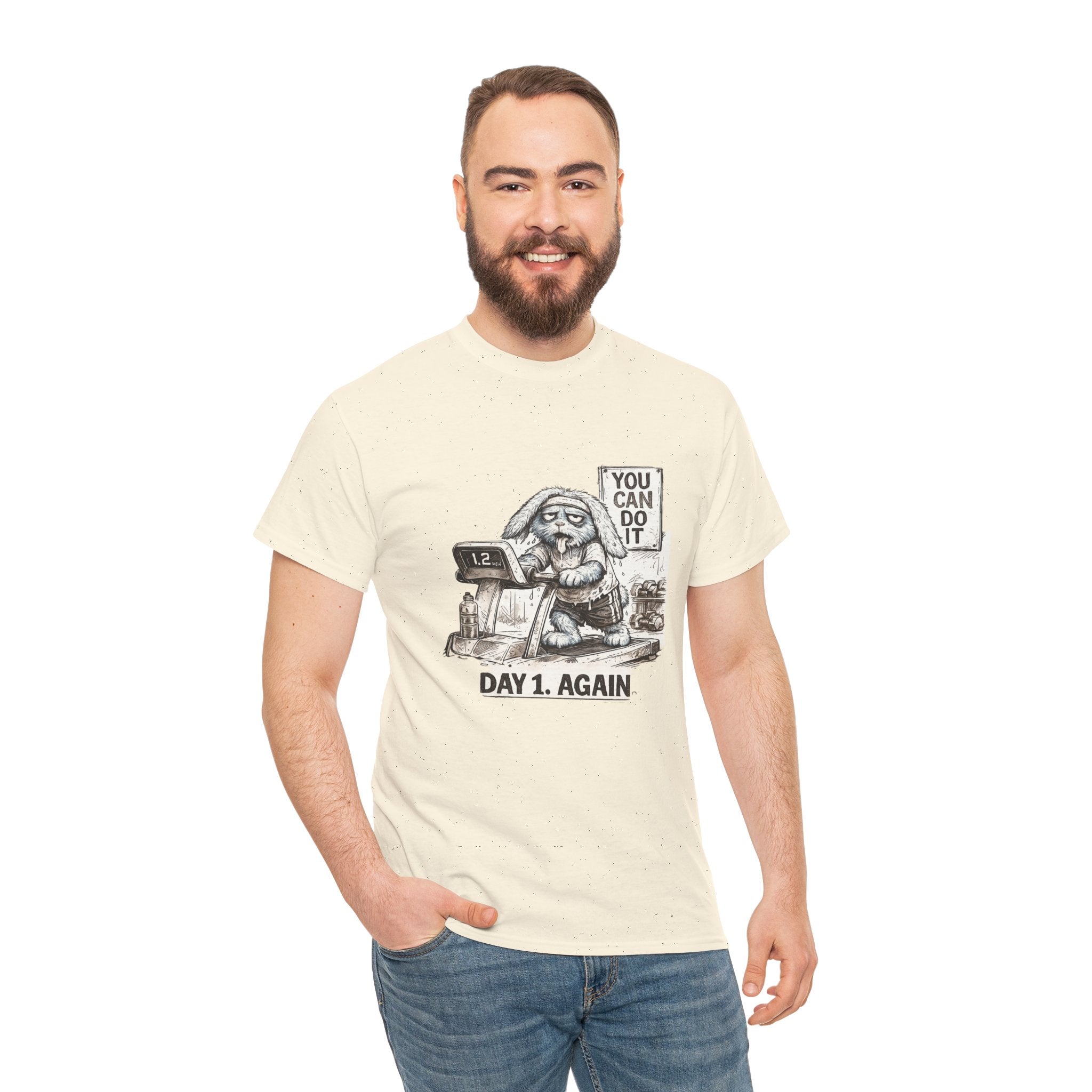T-Shirt — “Day 1, Again” Motivational Sloth Tee (You Can Do It)