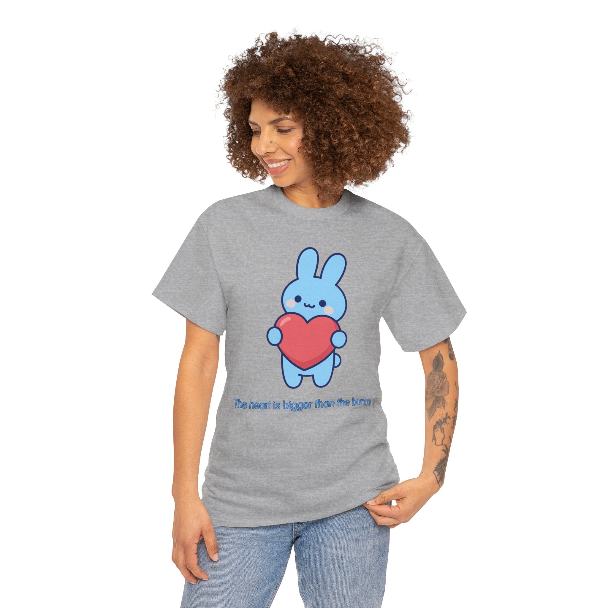 The Heart Is Bigger Than the Bunny T-Shirt | Cute Blue Bunny Love Tee | Kids & Family Kawaii Graphic T-Shirt
