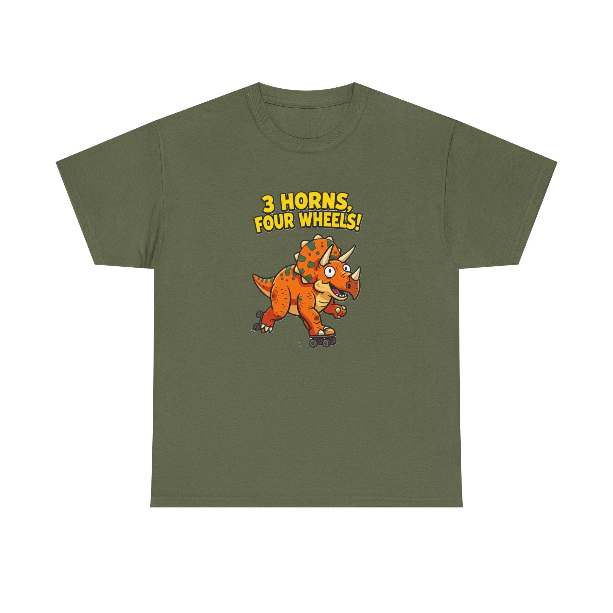 3 Horns Four Wheels T-Shirt – Funny Triceratops Roller Skate Cartoon Dinosaur | Dino Skater Graphic Tee