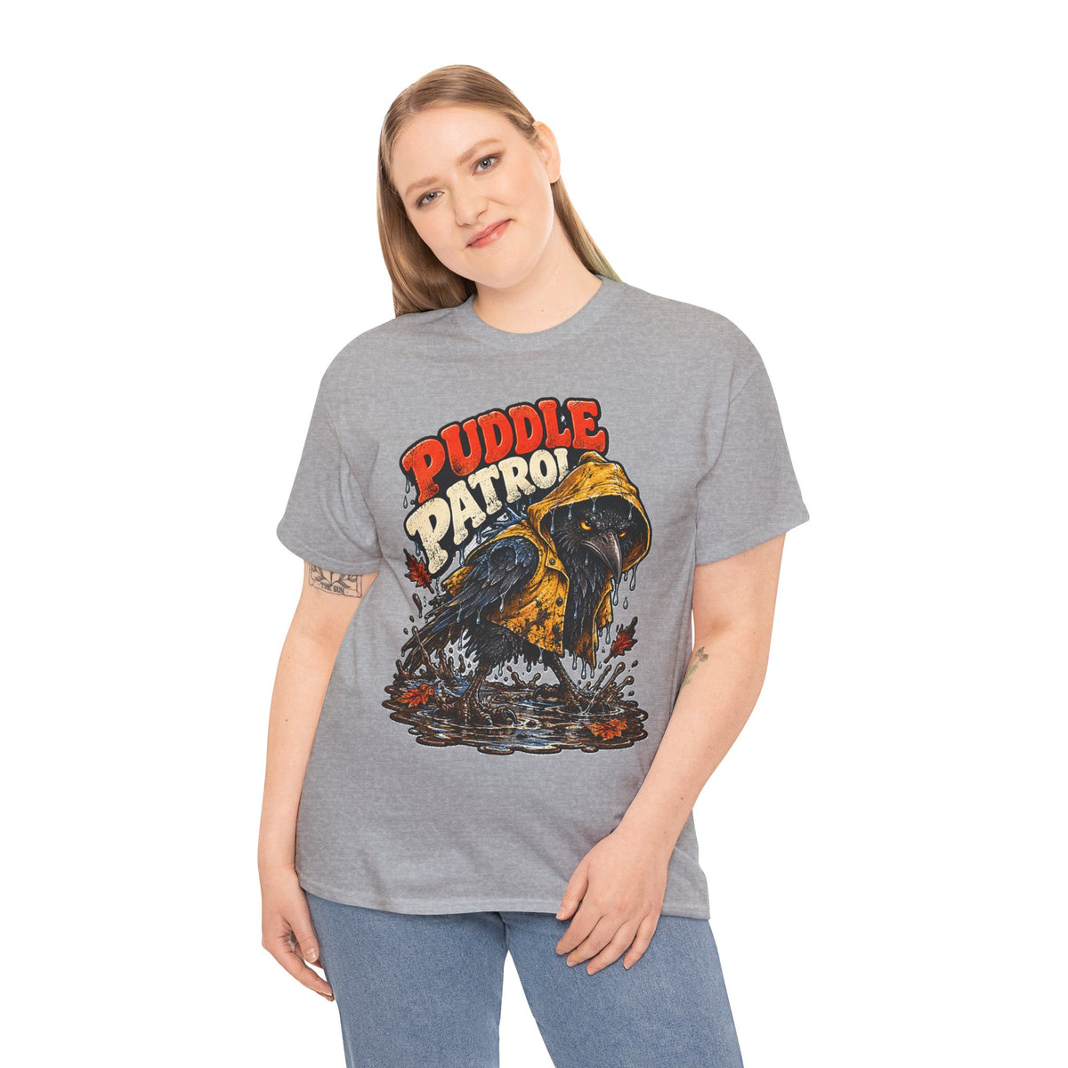 Puddle Patrol: Grumpy Crow in a Raincoat T-Shirt