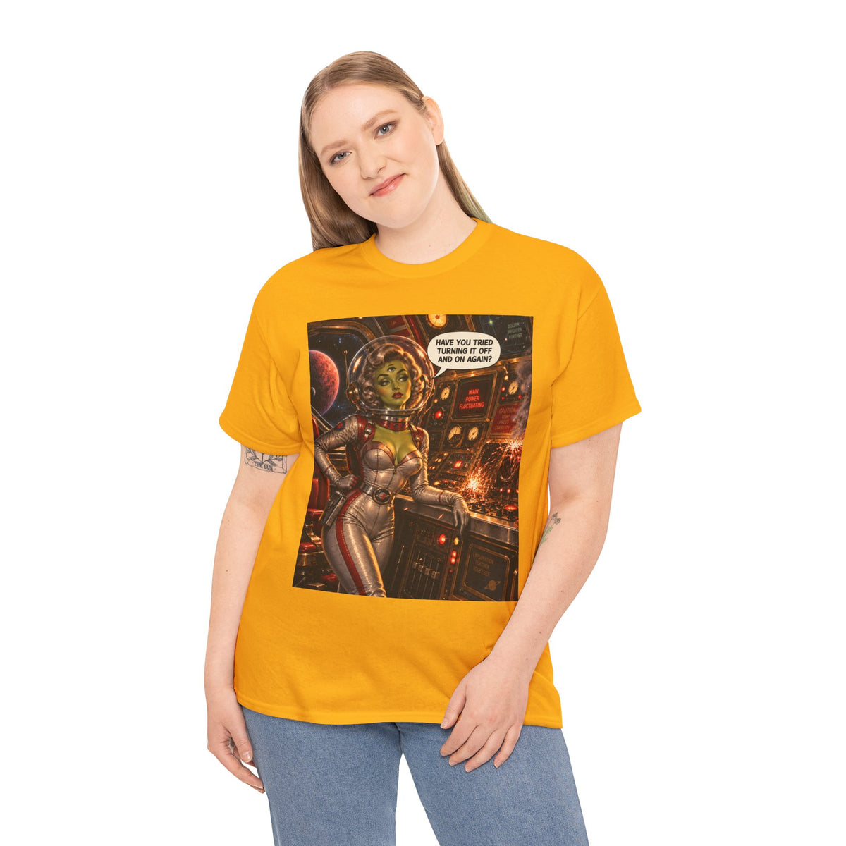 Turning It Off And On Again Retro Alien Astronaut T-Shirt