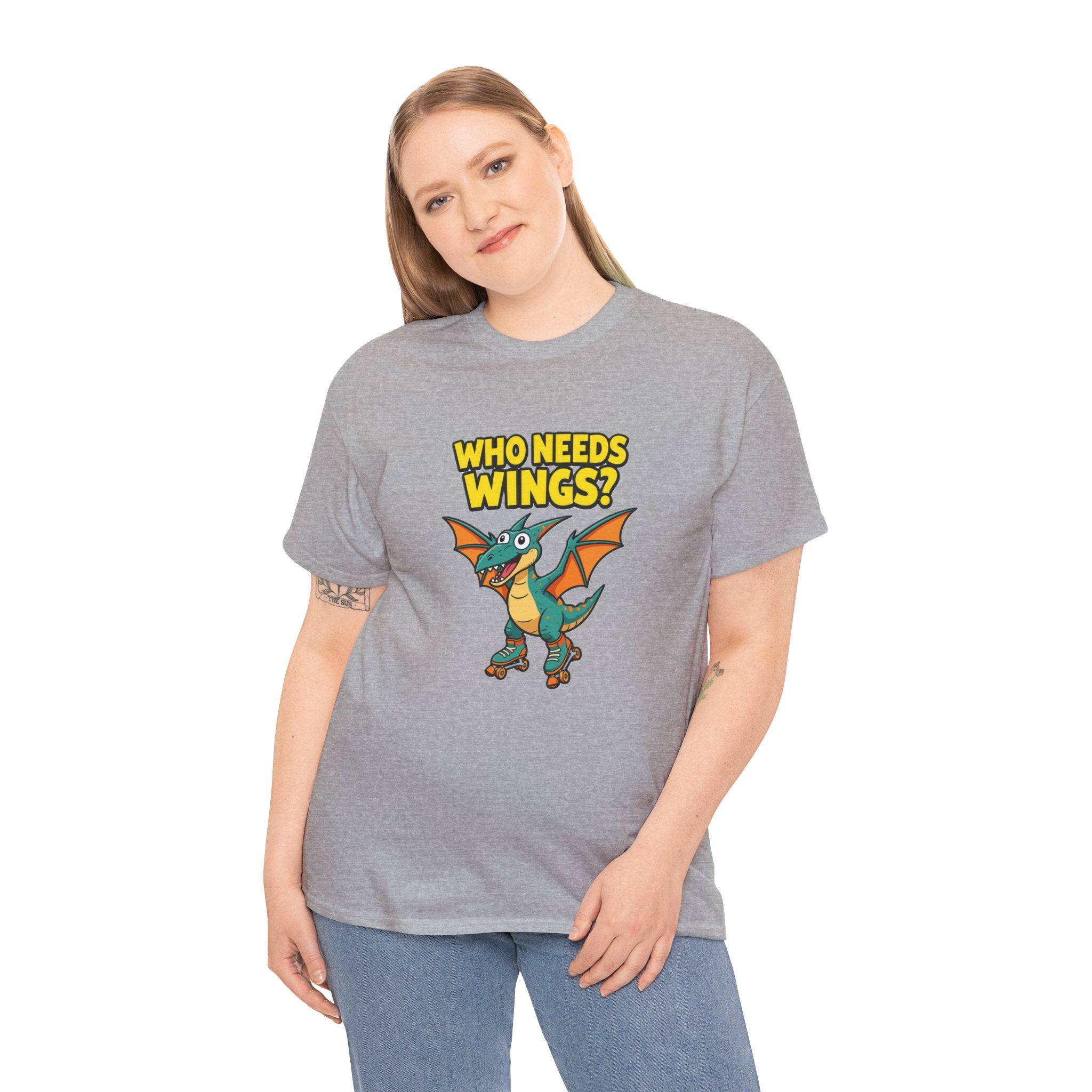 Dragon T‑Shirt — "Who Needs Wings?" Cute Cartoon Dragon Tee for Kids & Fans