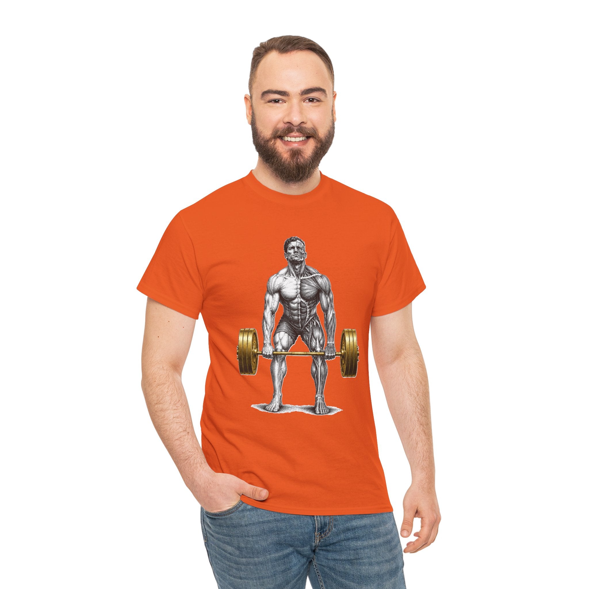 Anatomical Deadlift Gold T-Shirt | Muscle Study Weightlifting Tee