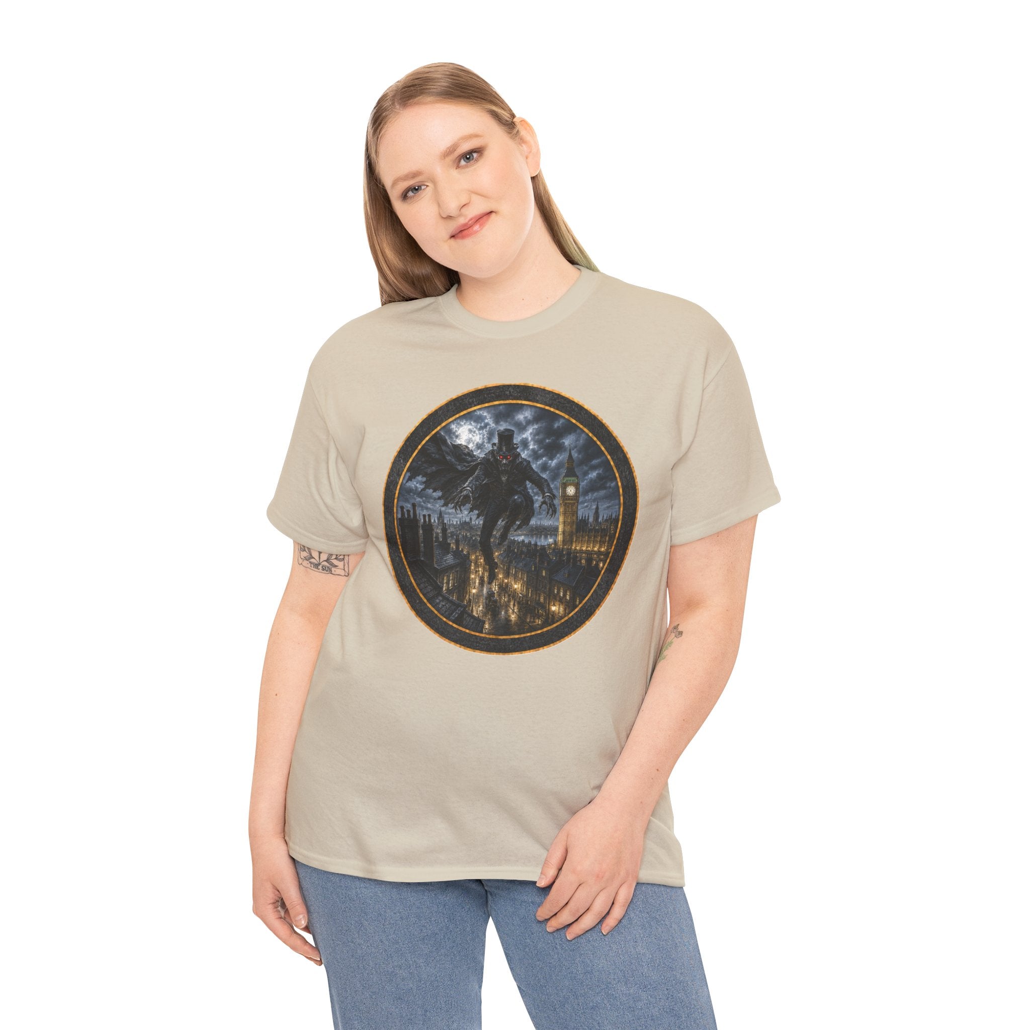 Spring-Heeled Jack T‑Shirt — Gothic Big Ben Skyline Design