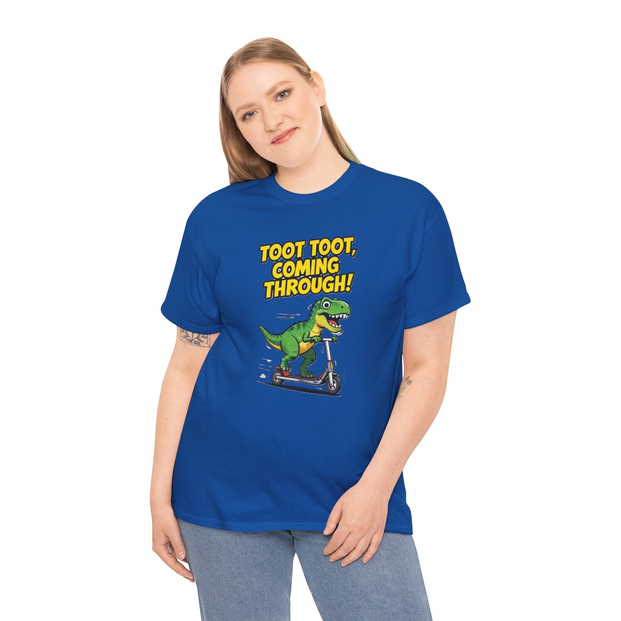 T-Rex Scooter Tee - "Toot Toot, Coming Through!" Funny Dino Graphic T-Shirt