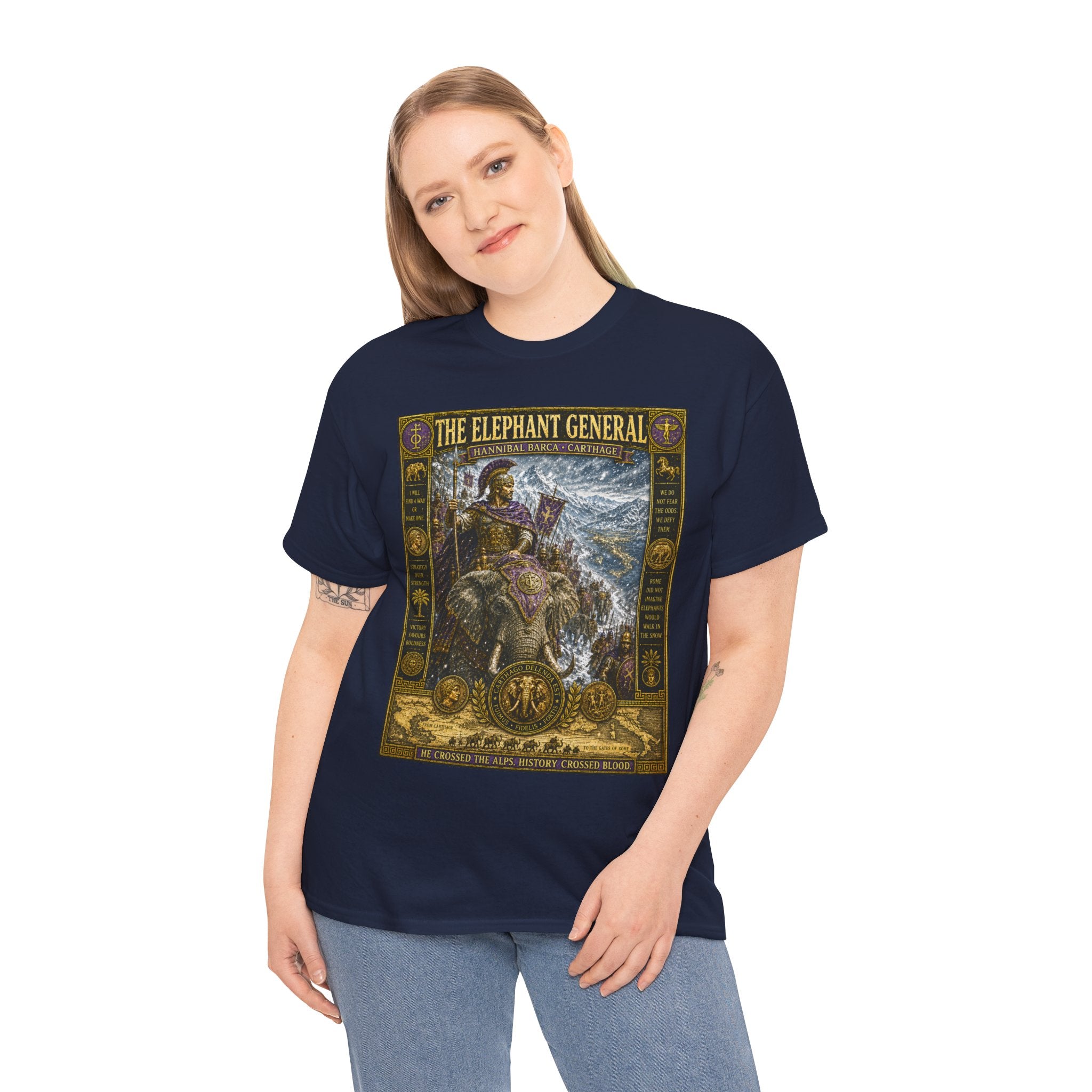 The Elephant General T-Shirt | Hannibal Barca Carthage Graphic Tee | Crossing the Alps Historical Shirt | Ancient Military History Art