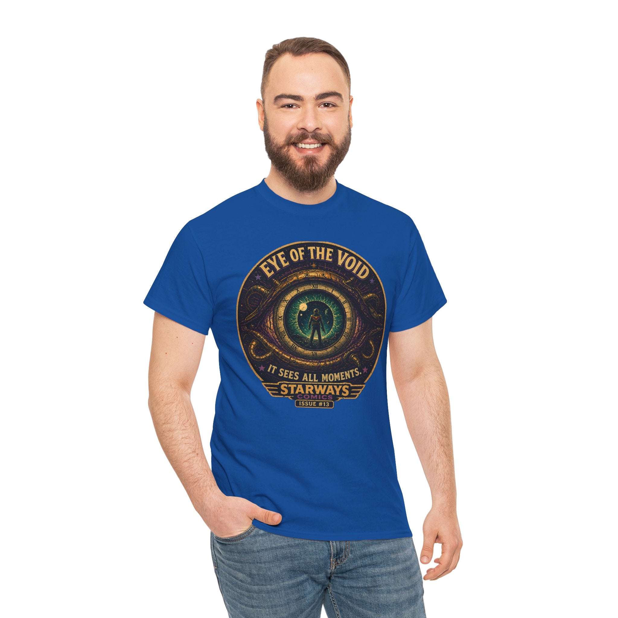 Eye of the Void T-Shirt | Retro Sci-Fi Cosmic Clock Graphic Tee | Vintage Astronaut Comic Shirt | Starways Comics Issue 13