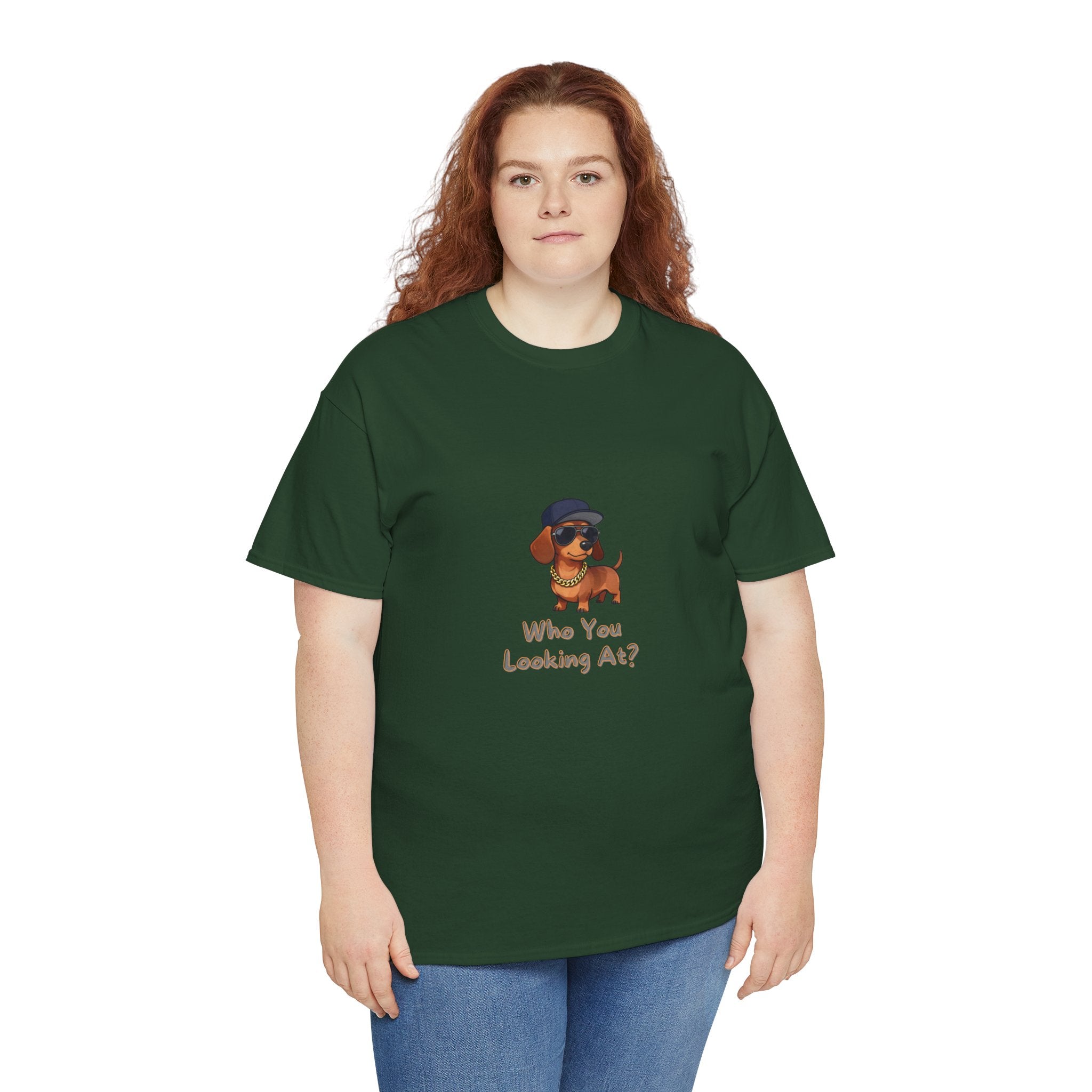 Who You Looking At T-Shirt – Swagger Dachshund Gold Chain Snapback Cool Dog | Funny Sausage Dog Wiener Dog Attitude Tee