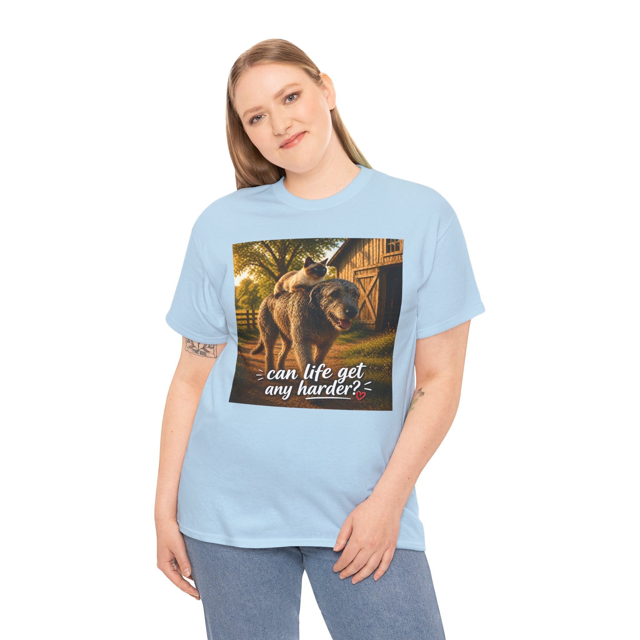 Cat Riding Dog Funny Farm Animal Friendship T-Shirt