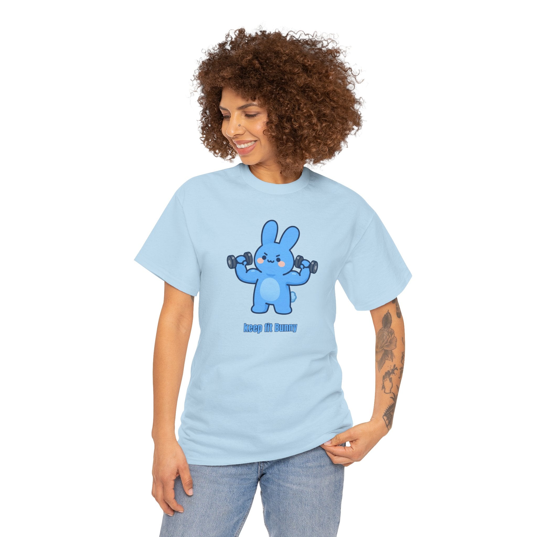 Cute Blue Bunny Weightlifting Tee — "Keep it Bunny" Fitness T-Shirt - Cute AND strong?! 💪🐰 Meet Keep Fit Bunny — pumping dumbbells, flexing hard, and looking absolutely determined. The most motivated little bunny you'll ever meet!