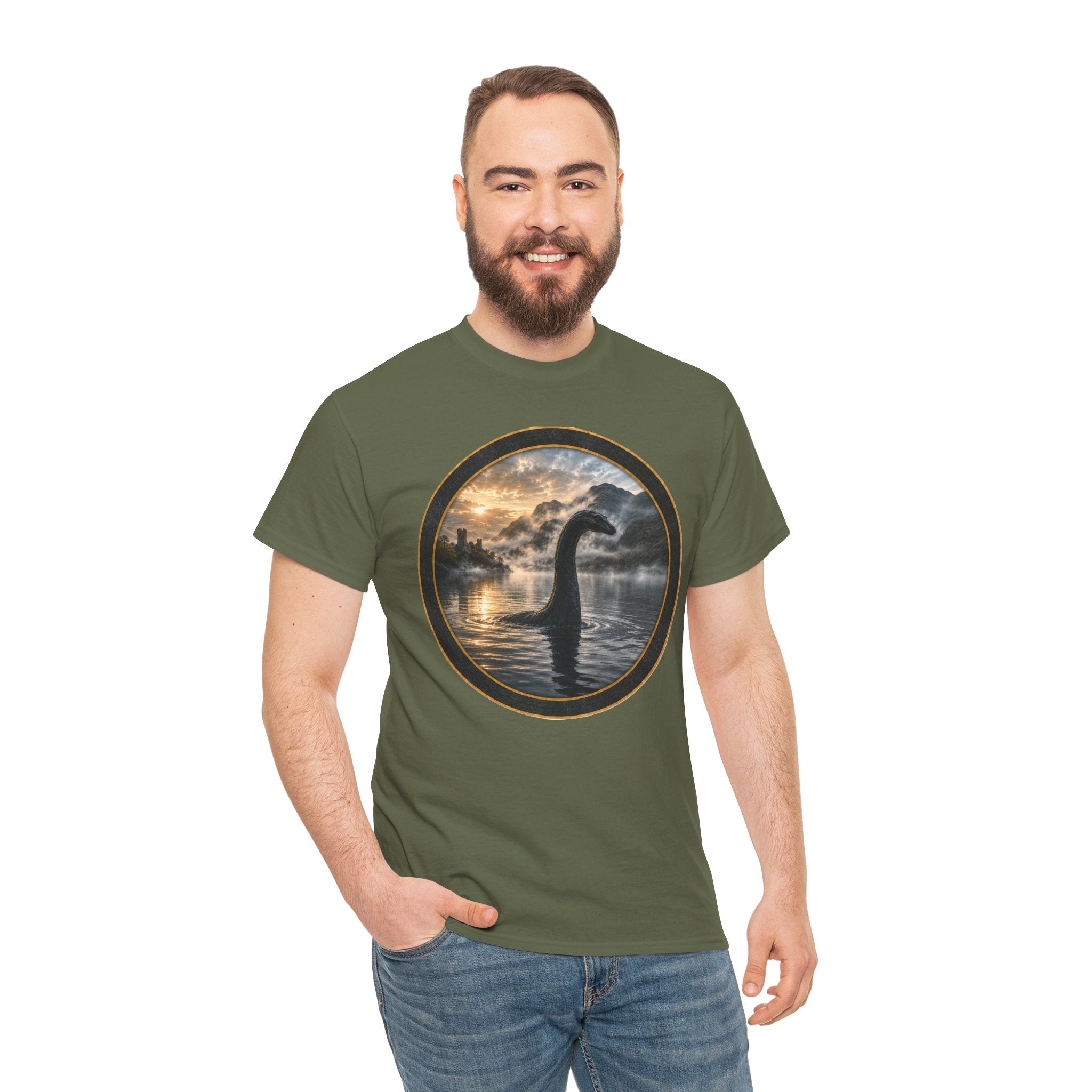 Loch Ness Monster Silhouette Tee — Vintage Sunset Nessie Graphic T-Shirt