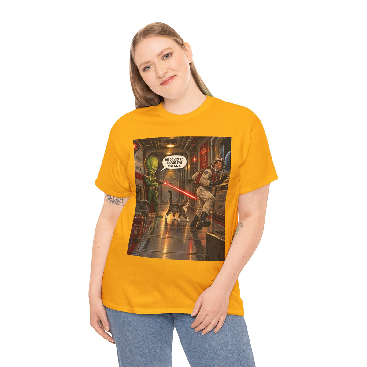 He Loves To Chase The Red Dot Retro Alien T-Shirt