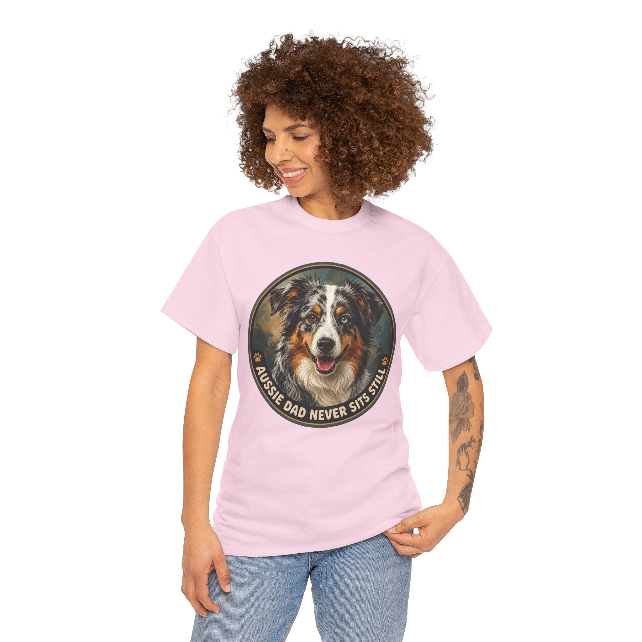 Aussie Dad Never Sits Still T-Shirt | Australian Shepherd Owner Tee