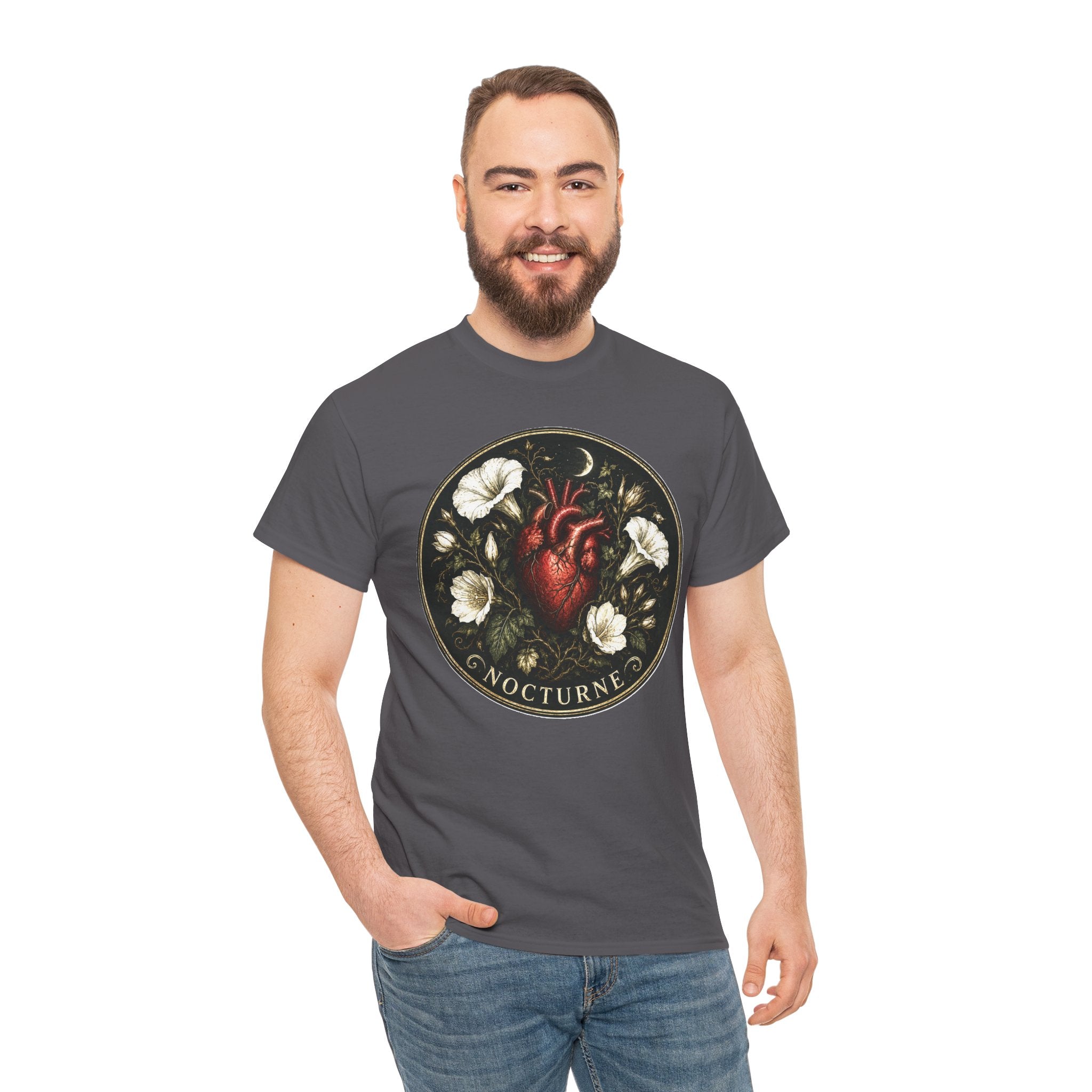 Nocturne Heart Tee — Anatomical Heart Floral Graphic T-Shirt