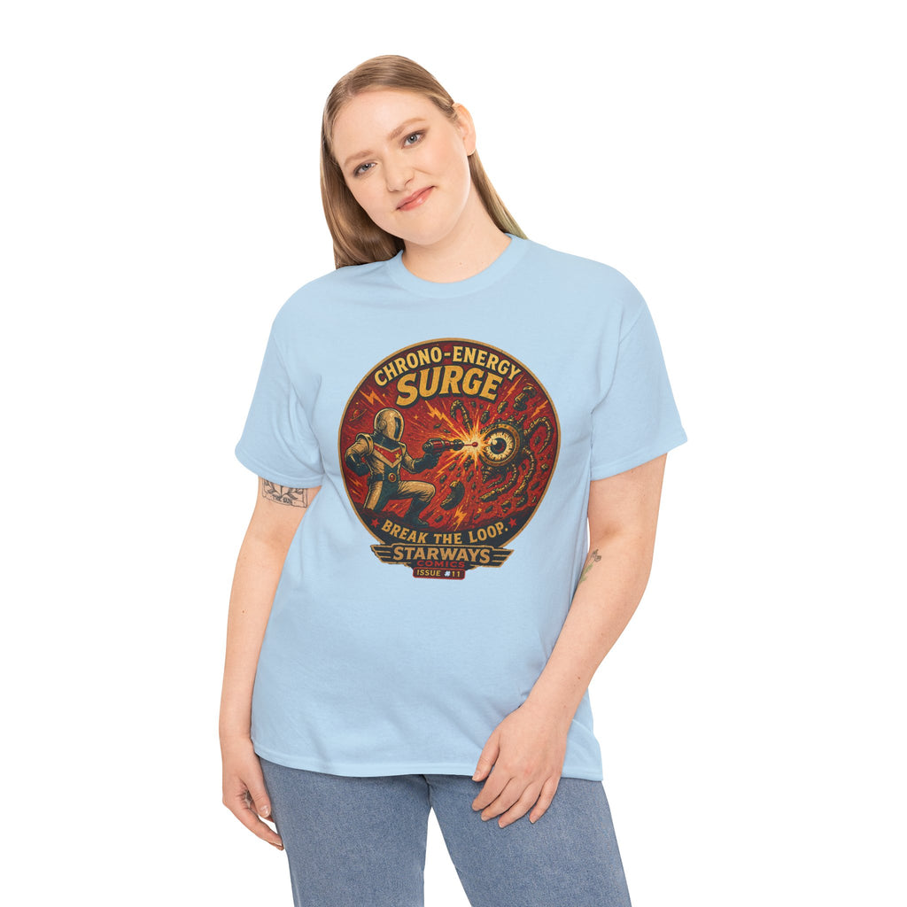 Chrono Energy Surge Retro Sci-Fi T-Shirt | Starways Comics Issue 11 | Vintage Astronaut Ray Gun Battle Graphic Tee | Classic Space Age Comic Art