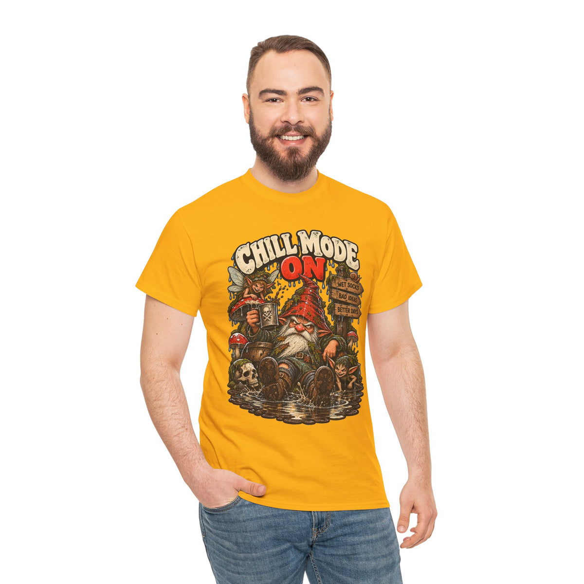Chill Mode On: Grumpy Gnome Puddle T-Shirt