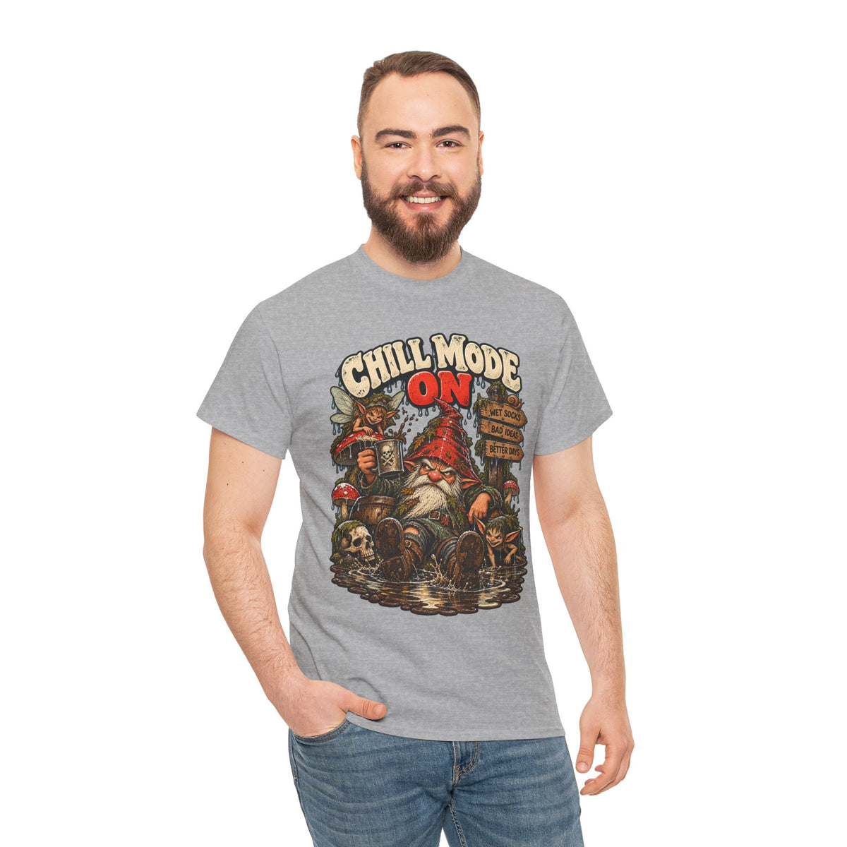Chill Mode On: Grumpy Gnome Puddle T-Shirt