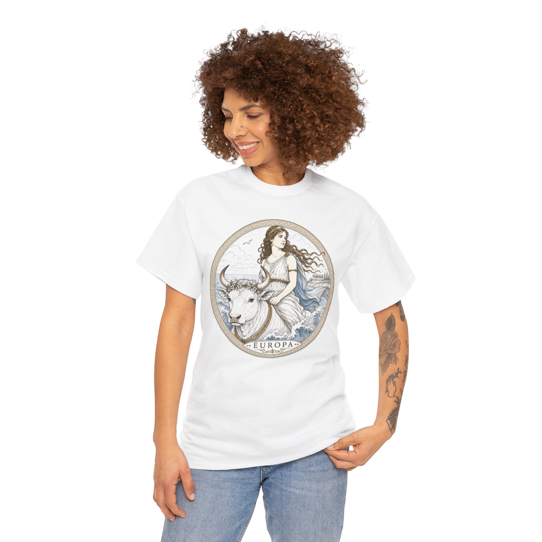 Europa Greek Mythology T-Shirt — Ancient Legend Zeus White Bull Ocean Queen