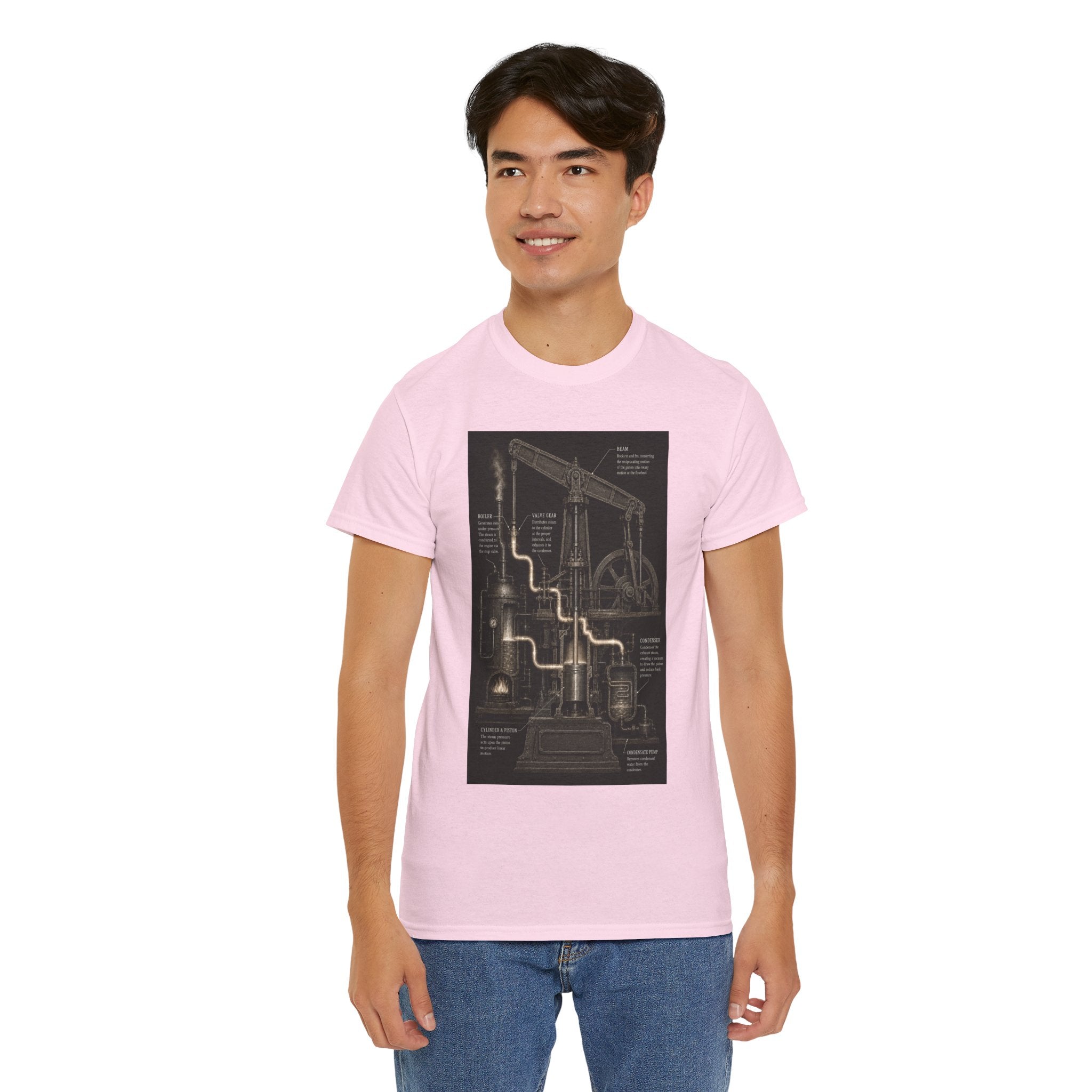 Steam Engine Diagram T-Shirt | Vintage Beam Engine Cutaway Graphic Tee | Industrial Revolution Engineering Shirt | Mechanical History Art