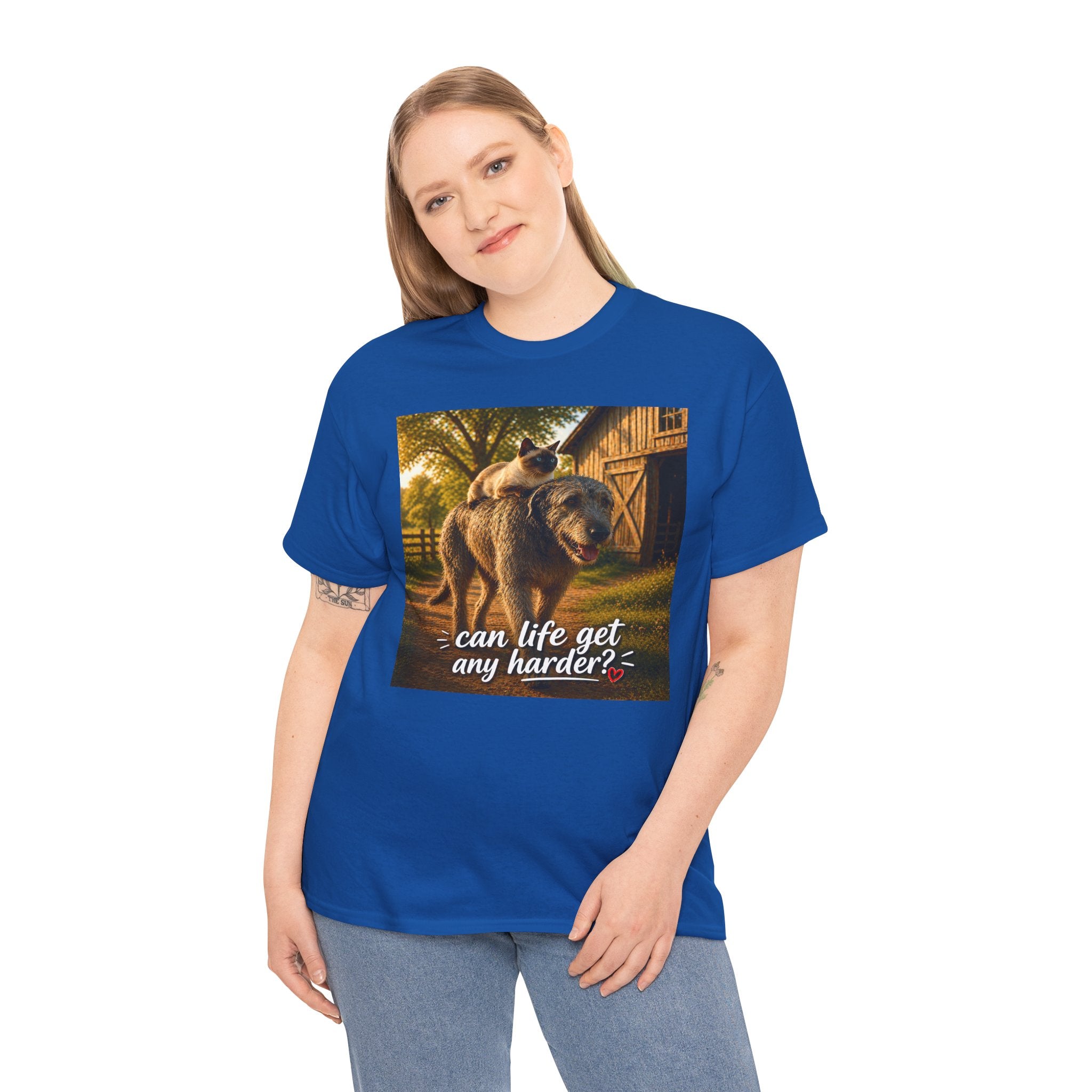 Cat Riding Dog Funny Farm Animal Friendship T-Shirt