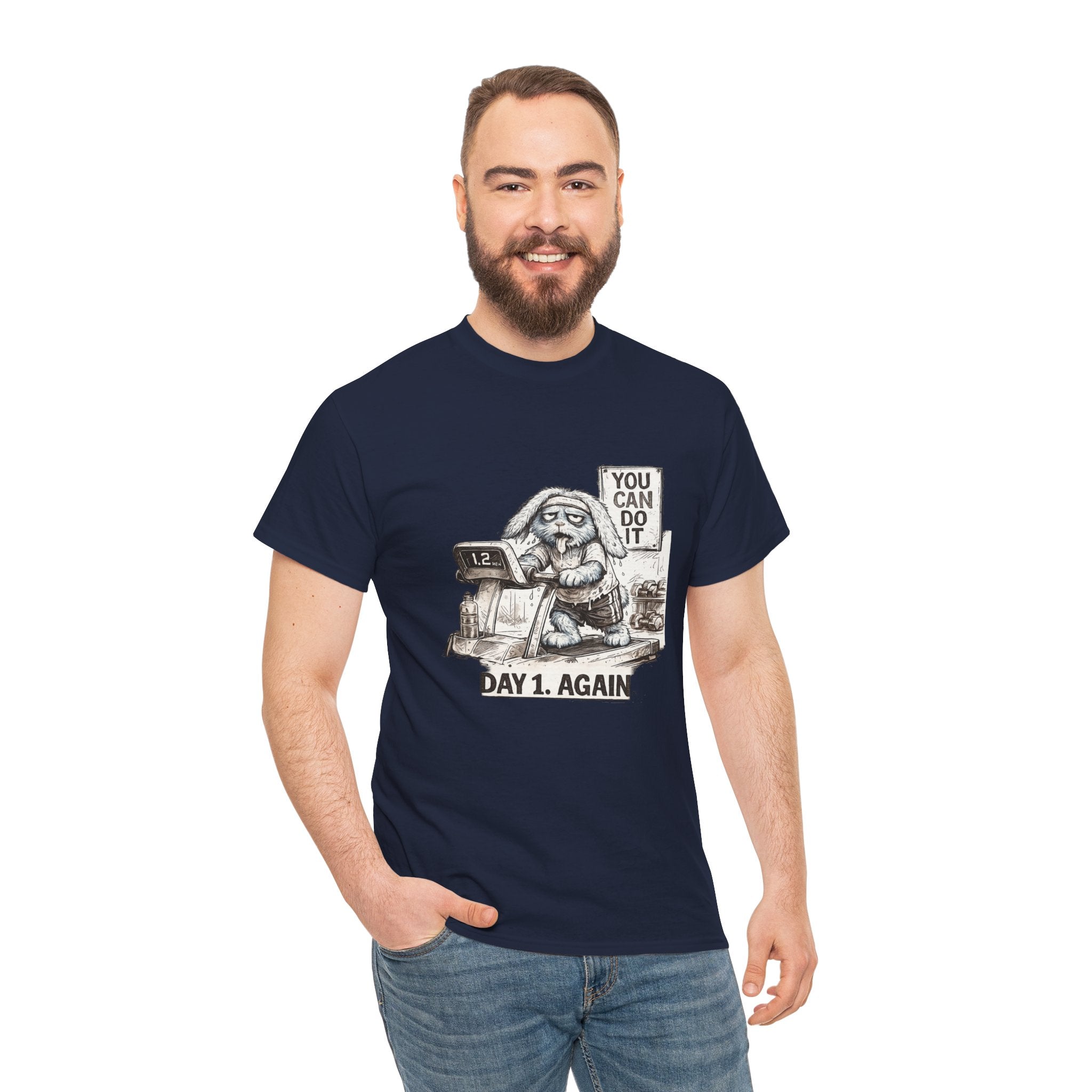 T-Shirt — “Day 1, Again” Motivational Sloth Tee (You Can Do It)
