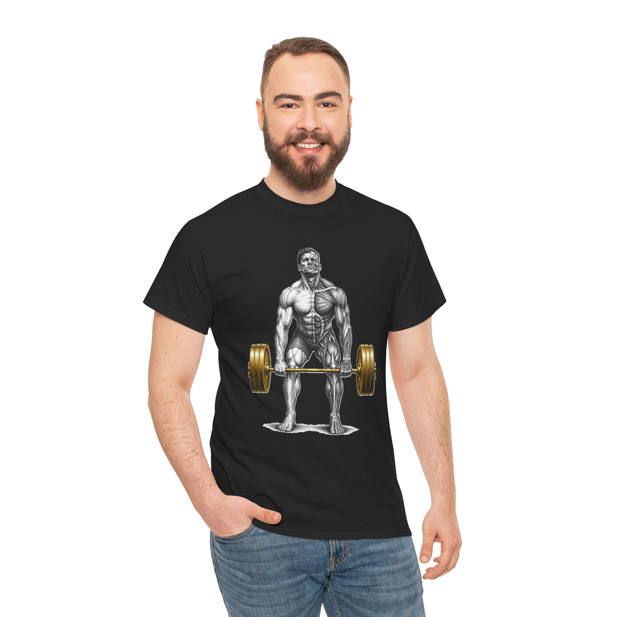Anatomical Deadlift Gold T-Shirt | Muscle Study Weightlifting Tee