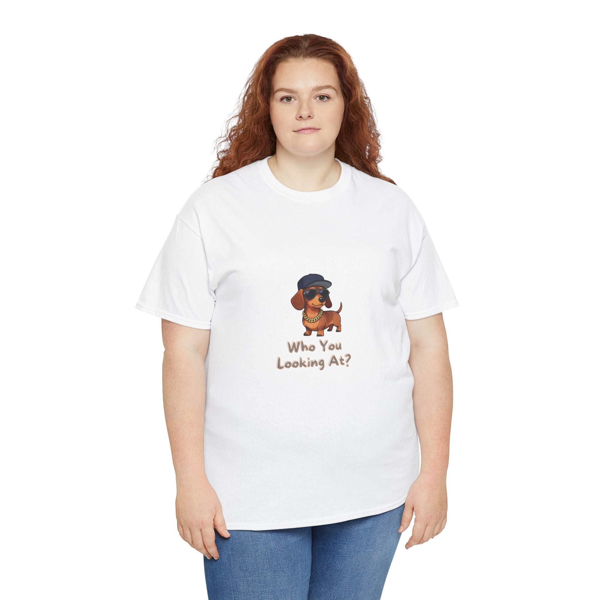 Who You Looking At T-Shirt – Swagger Dachshund Gold Chain Snapback Cool Dog | Funny Sausage Dog Wiener Dog Attitude Tee