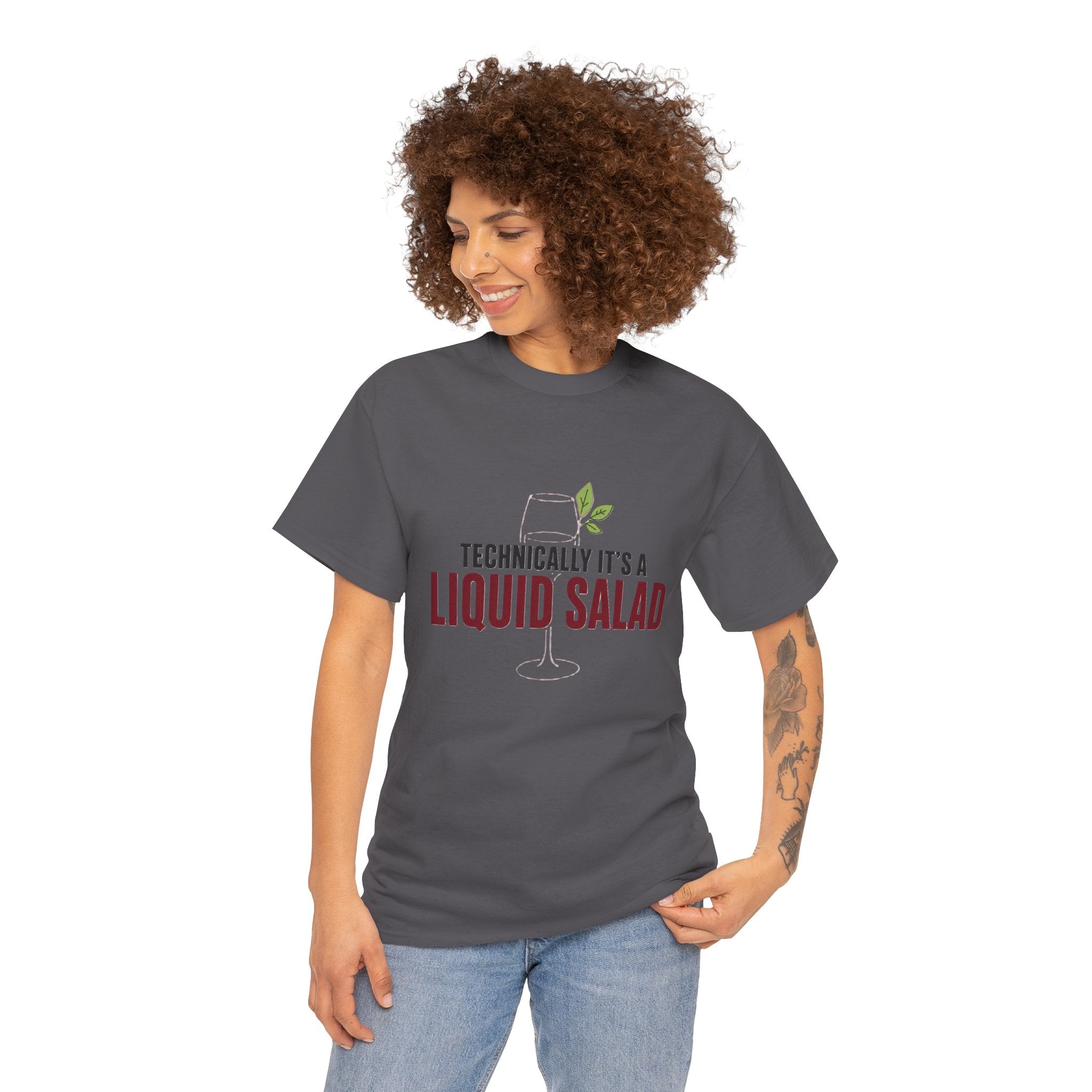 Technically It's Liquid Salad T-Shirt | Funny Wine Lover Tee | Humorous Drinking Graphic T-Shirt | Gift for Wine Fans
