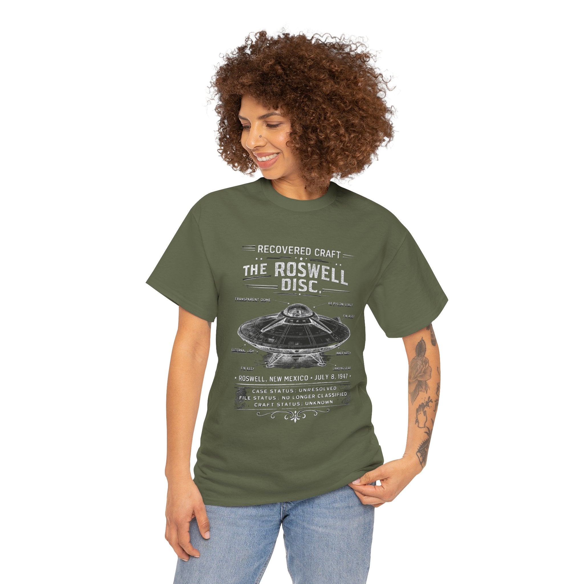 The Roswell Disc – 1947 Recovered Craft Technical Field Illustration Vintage UFO Graphic T-Shirt