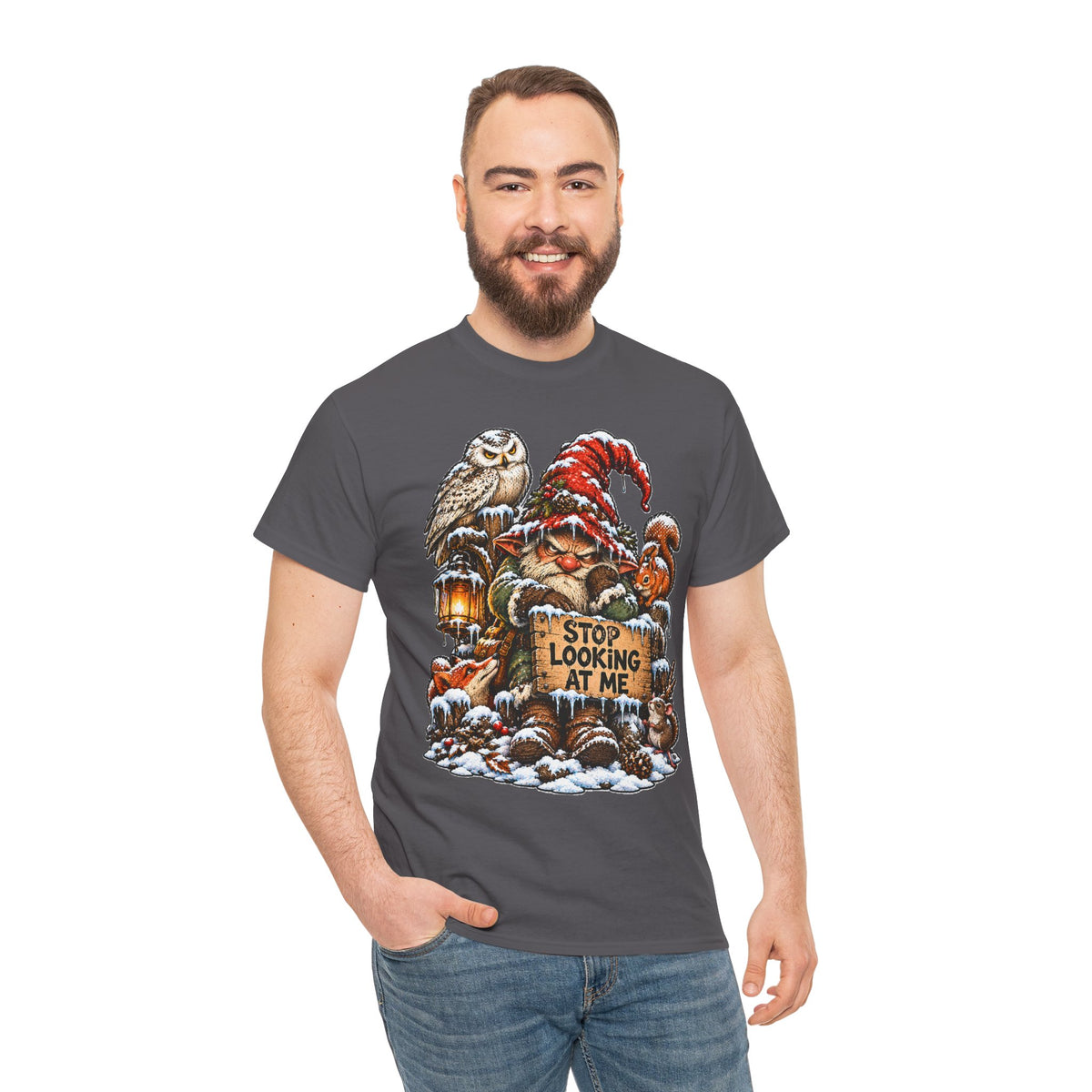 Stop Looking At Me: Grumpy Winter Gnome and Woodland Animals T-Shirt