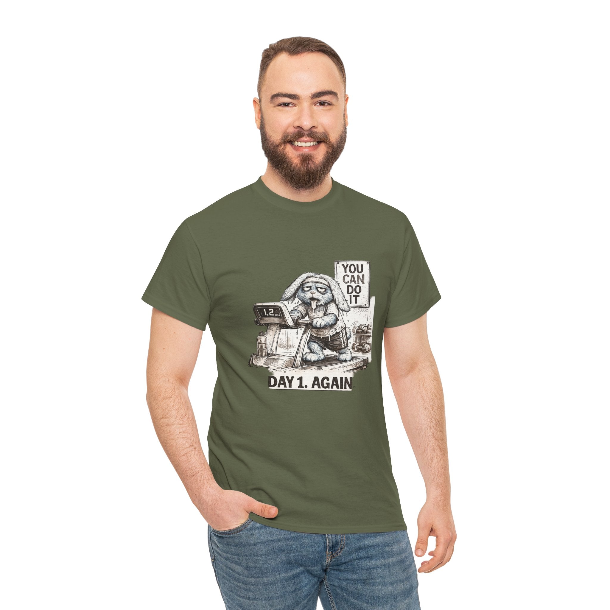 T-Shirt — “Day 1, Again” Motivational Sloth Tee (You Can Do It)