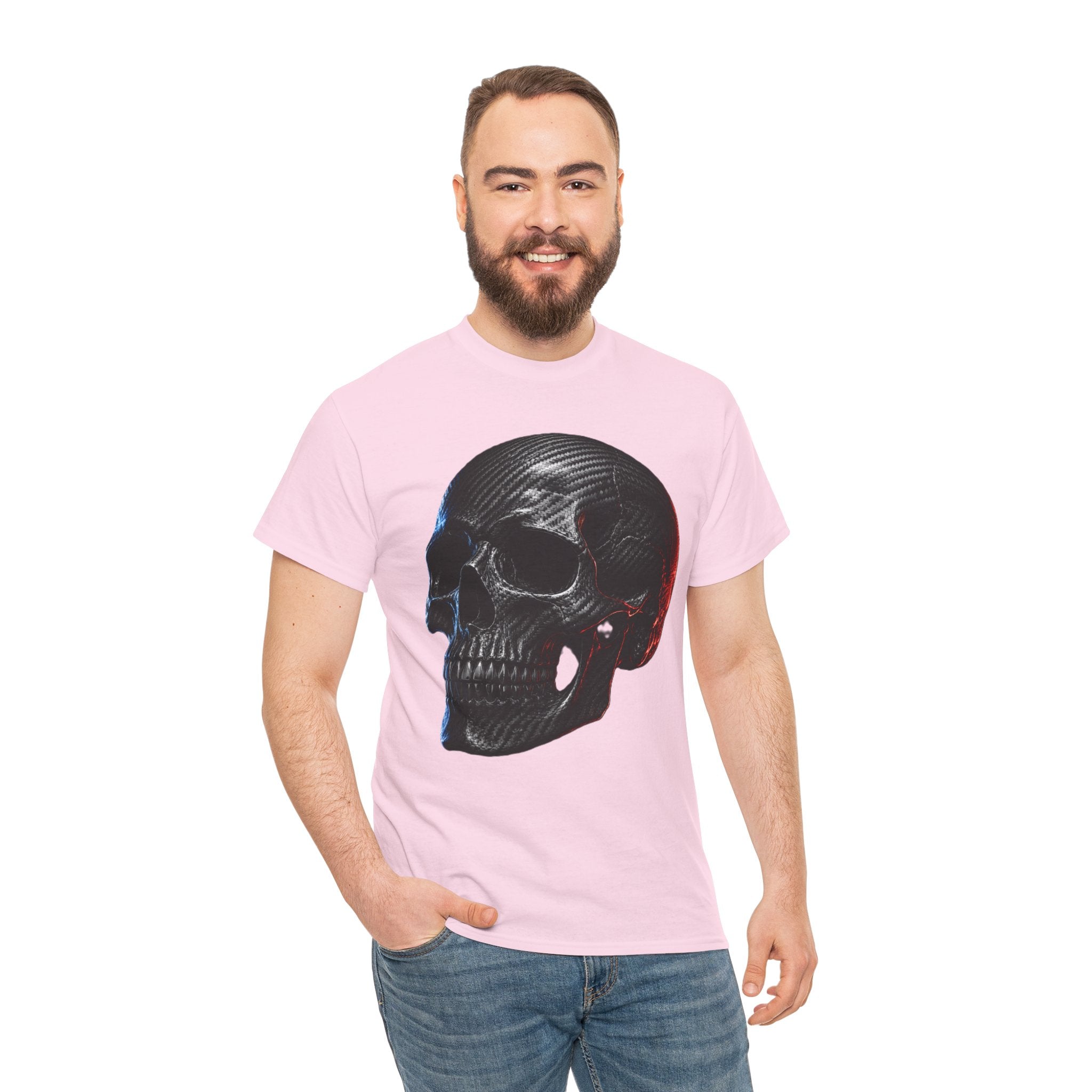 Carbon Fibre Skull T-Shirt | Racing Car Culture Graphic Tee | Red and Blue Edge Lighting Skull Shirt | Motorsport Gearhead Art