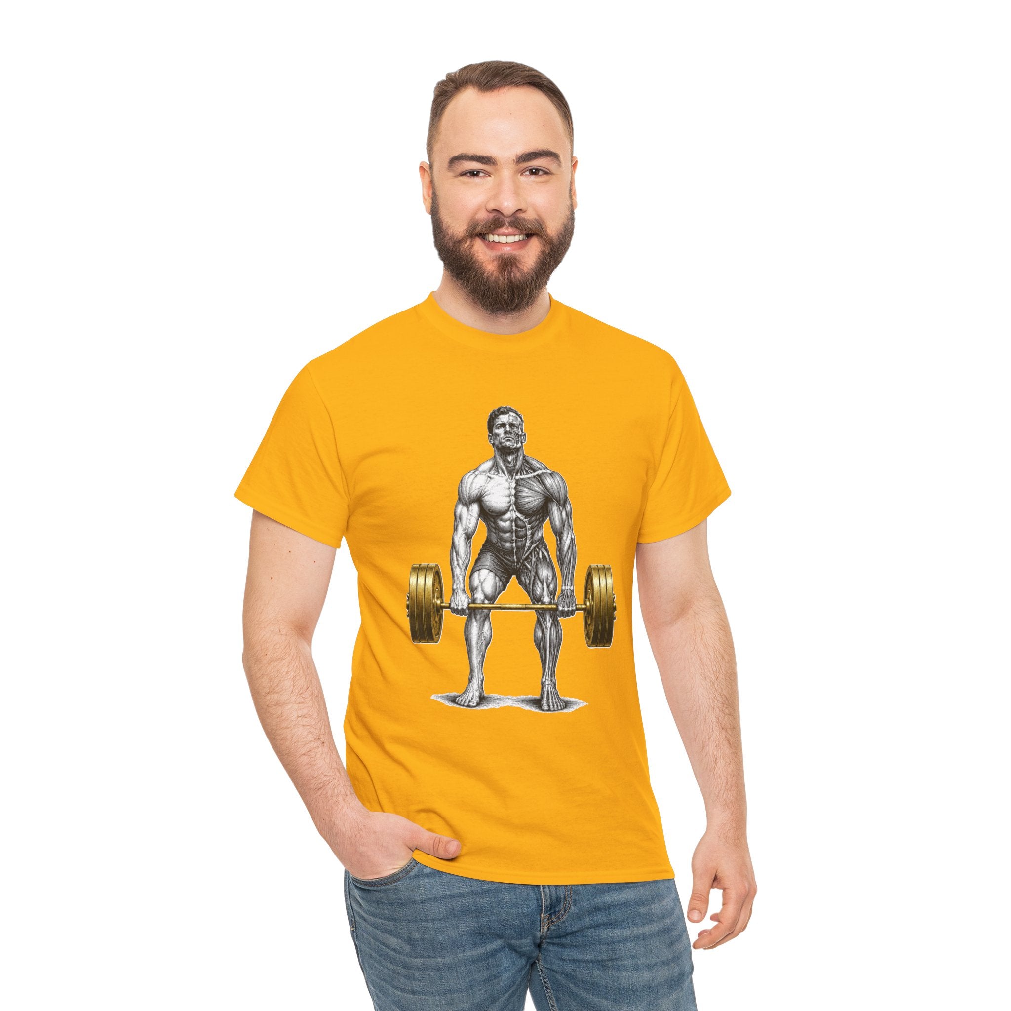 Anatomical Deadlift Gold T-Shirt | Muscle Study Weightlifting Tee