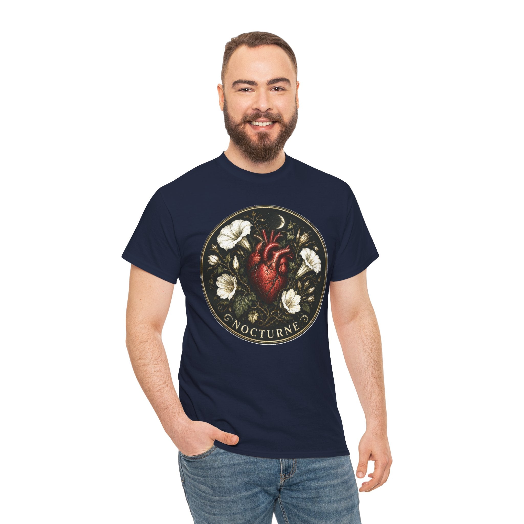 Nocturne Heart Tee — Anatomical Heart Floral Graphic T-Shirt